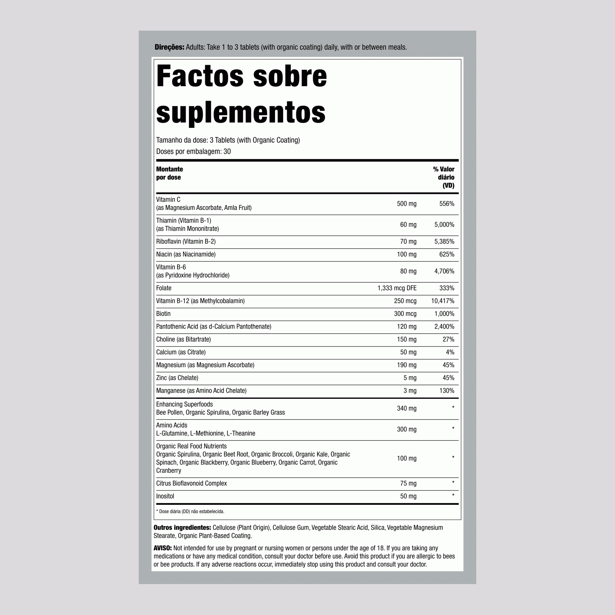 Complexo B Completo + Nutrientes de Alimentos Reais, 90 Comprimidos Veganos