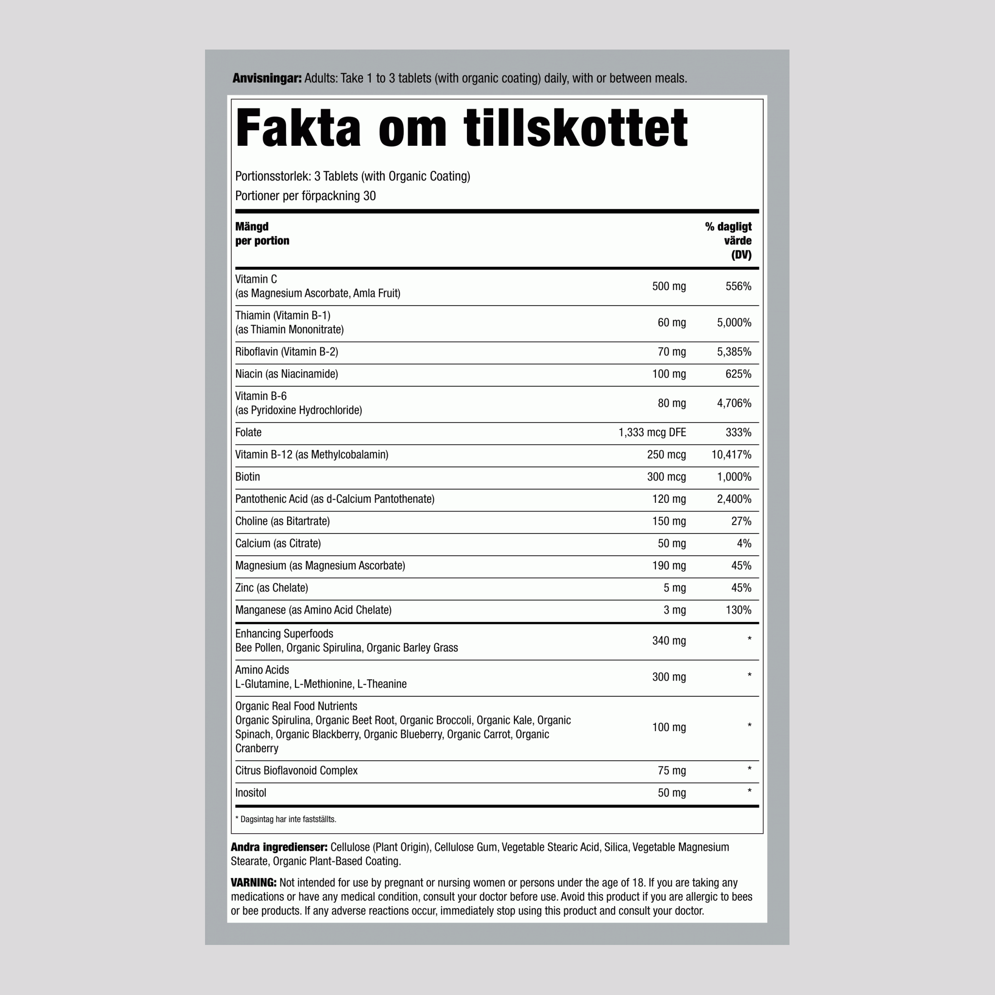 Komplett B-Komplex + Näringsämnen från Riktig Mat, 90 Veganska Tabletter