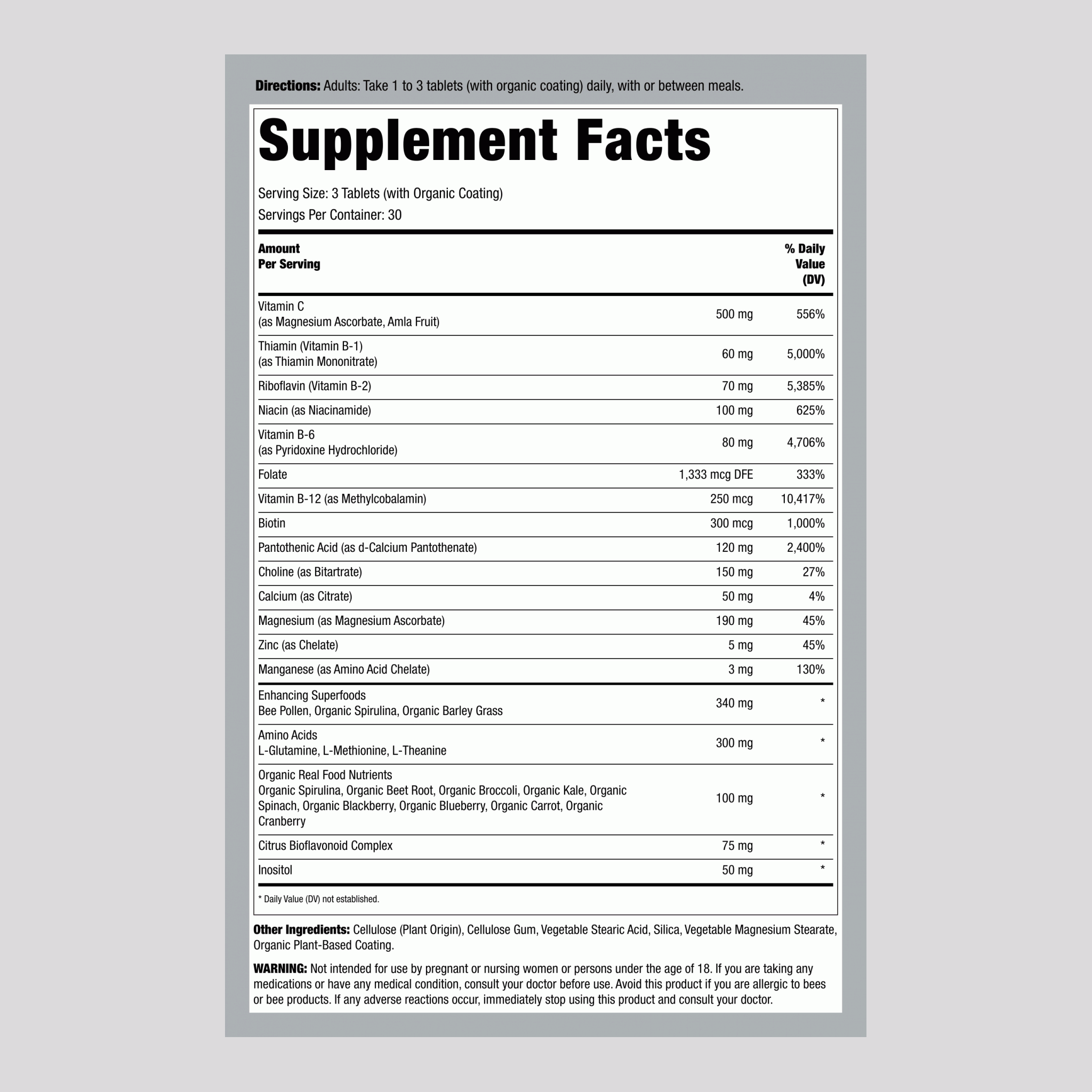 完整的B群 + 真實食物營養素，90粒素食膠囊