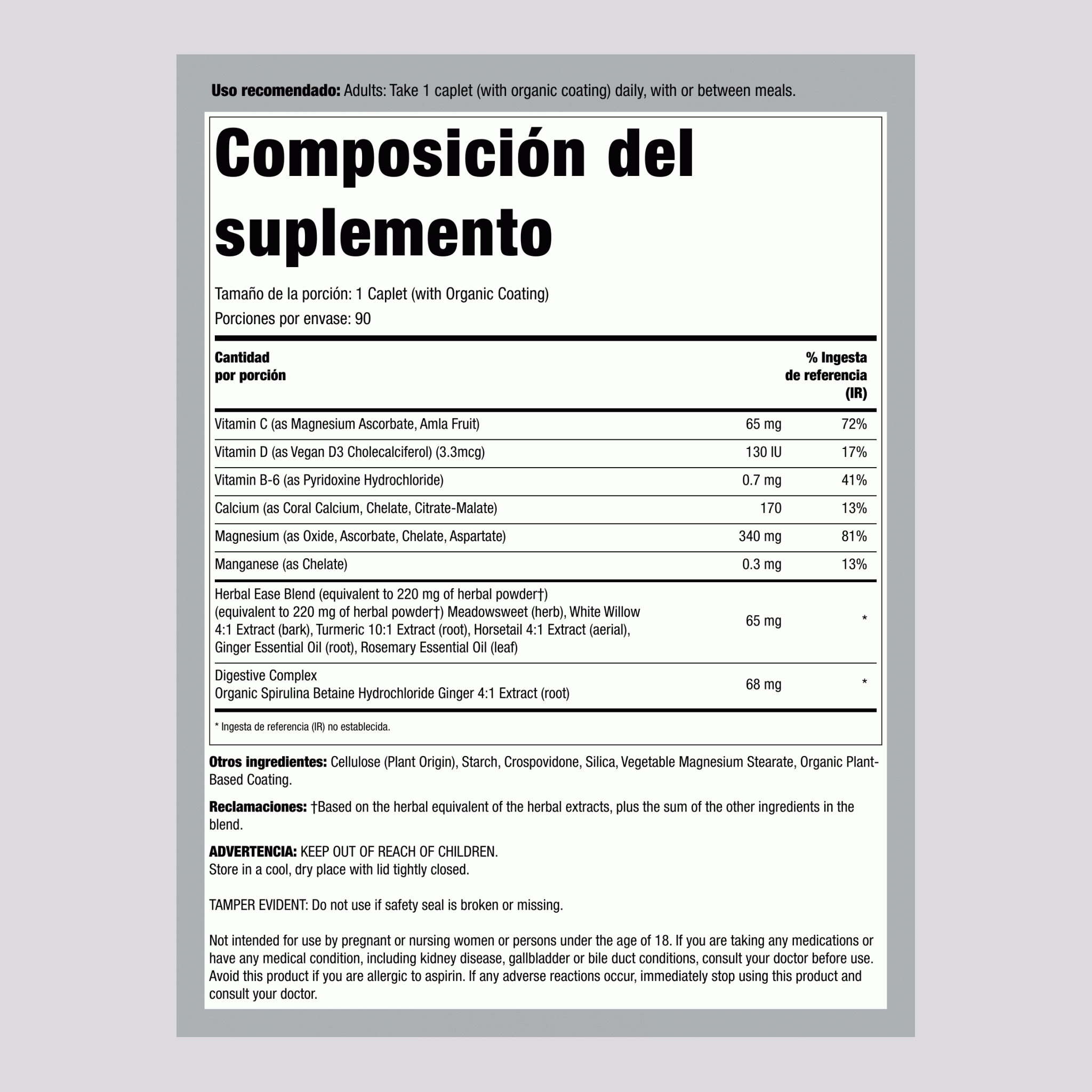 Magnesio Calcio + Nutrientes de Alimentos Reales, 90 Cápsulas Veganas