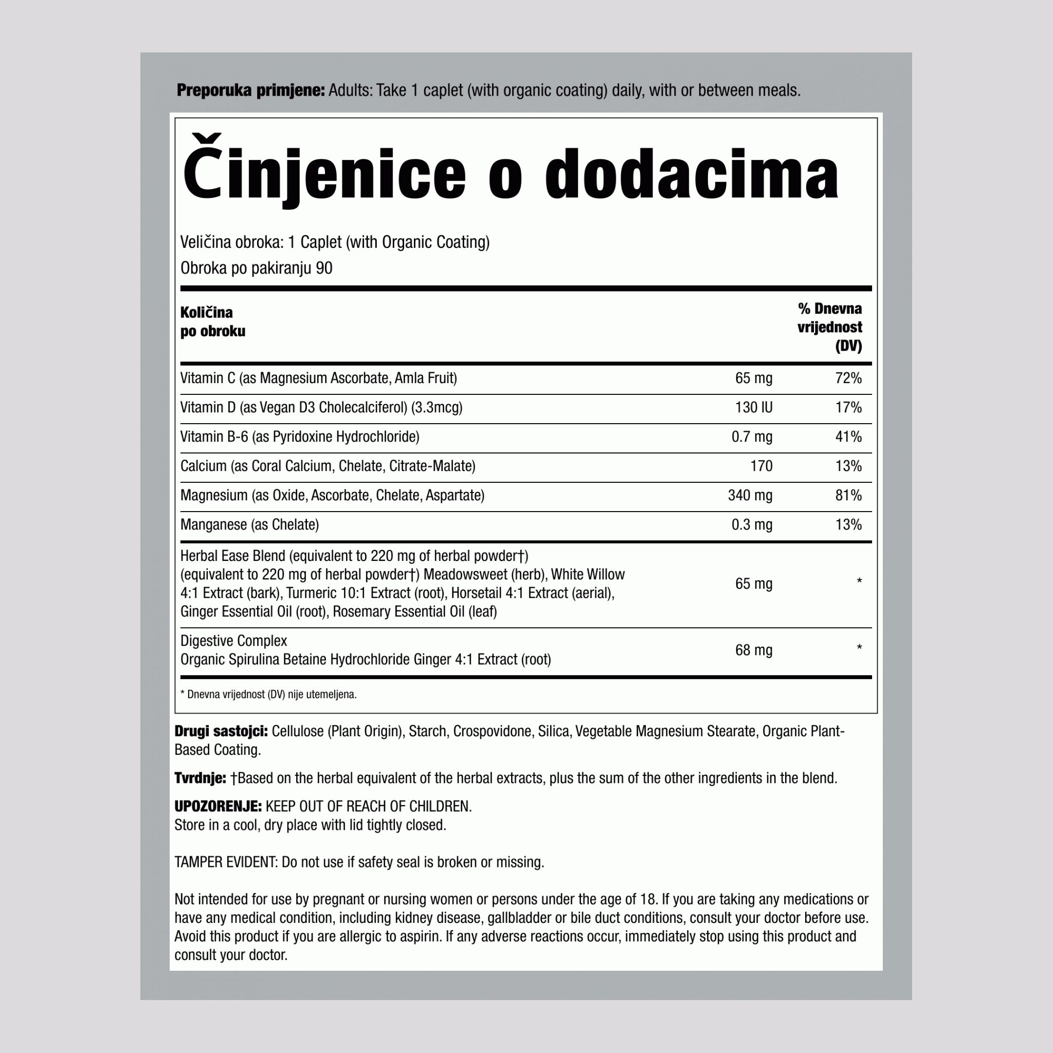 Magnezij Kalcij + Nutrienti iz Prave Hrane, 90 Veganskih Tableta