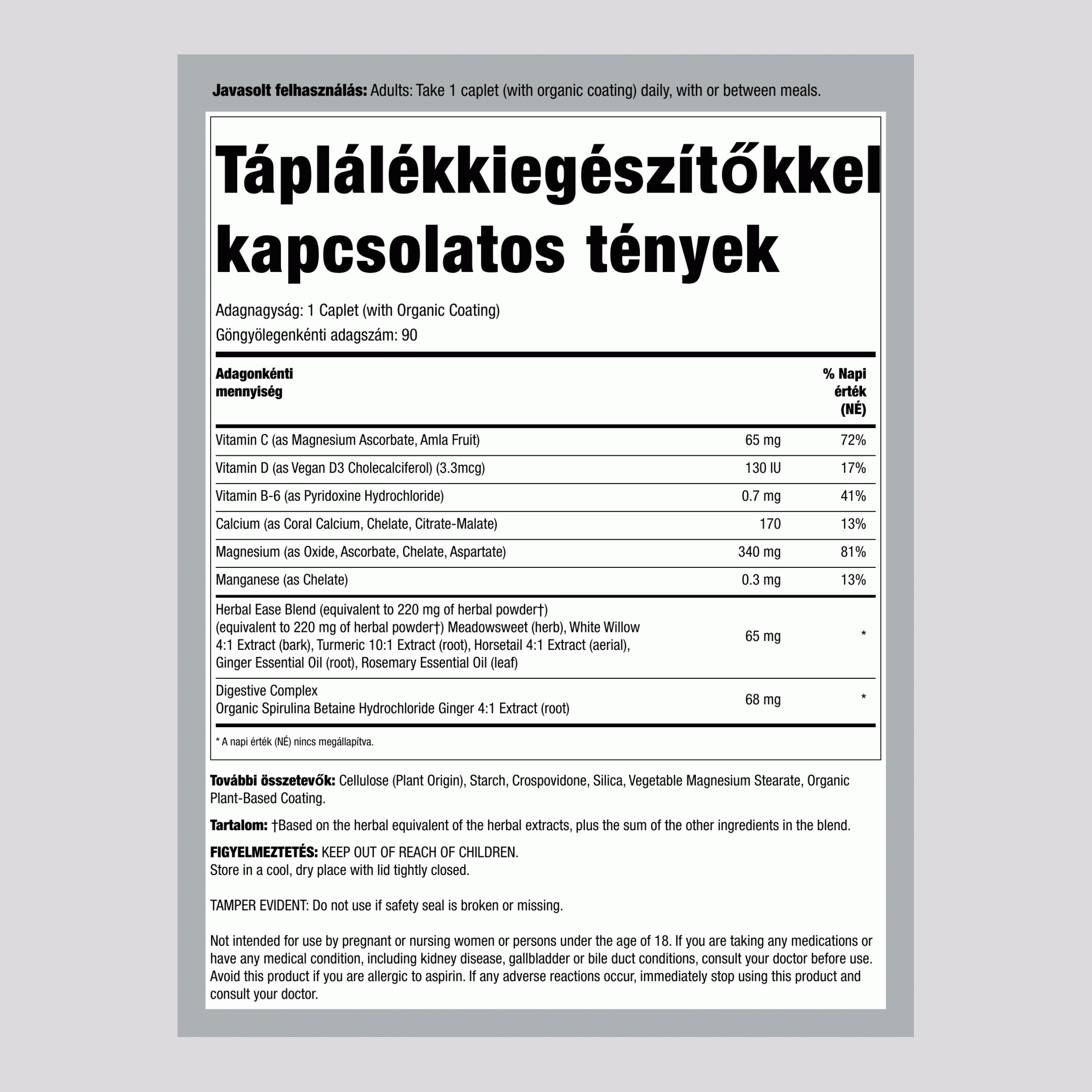 Magnézium Kalcium + Valódi Élelmiszer Tápanyagok, 90 Vegán Tabletta