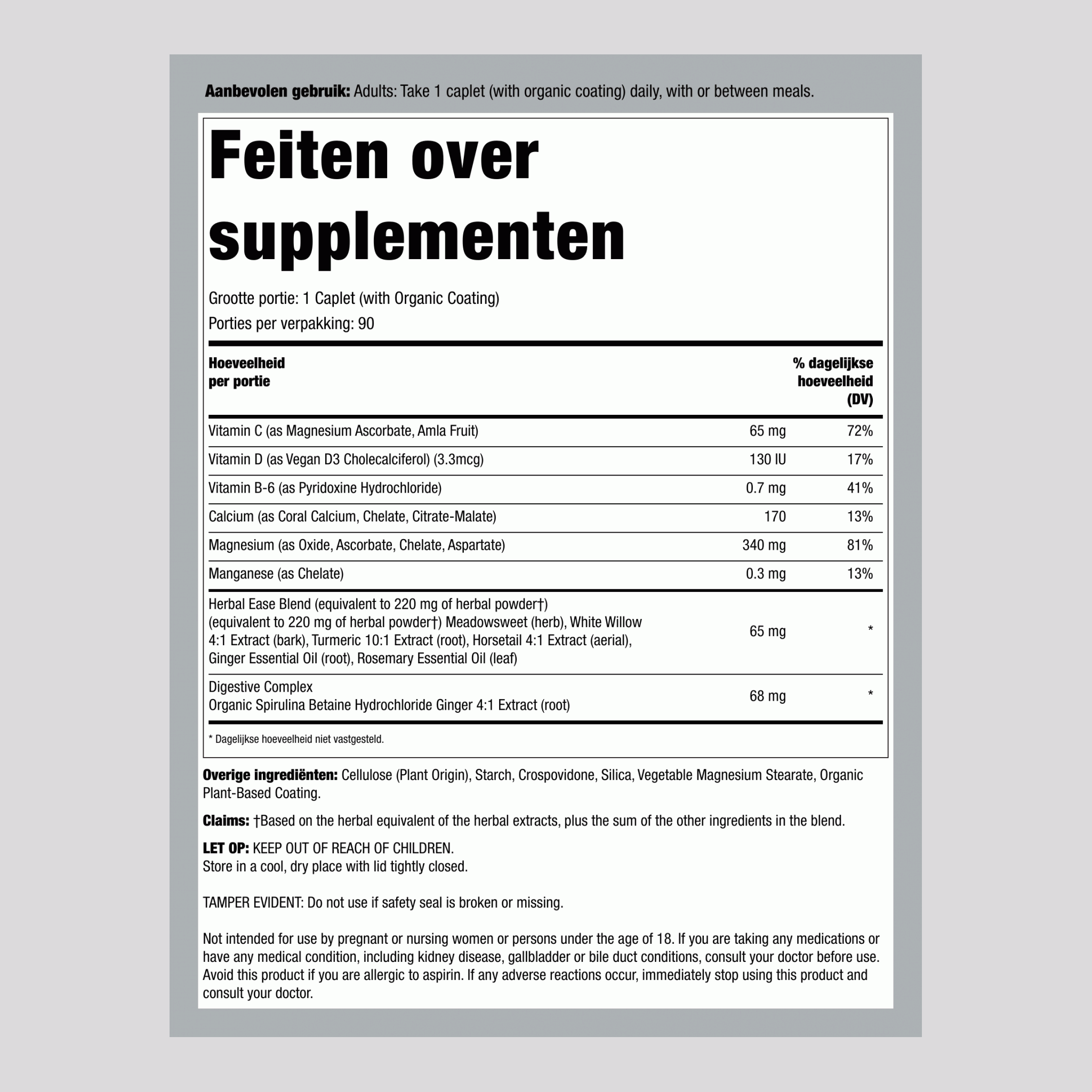 Magnesium Calcium + Reële Voedingsstoffen, 90 Vegan Tabletten