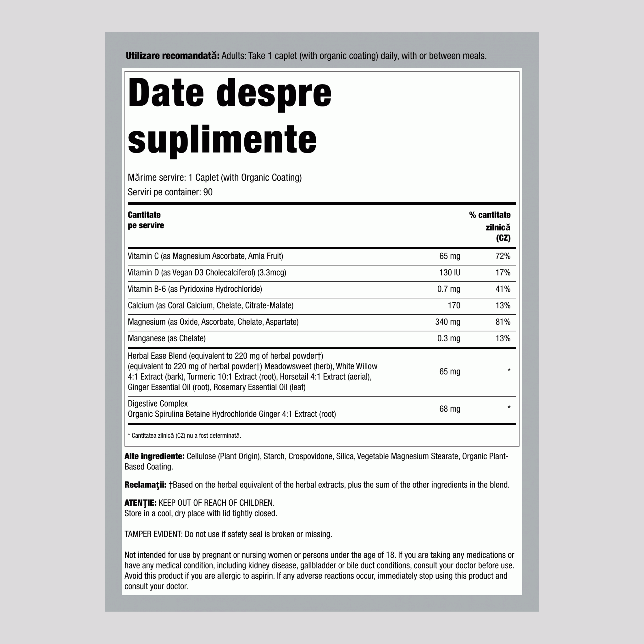 Magneziu Calciu + Nutrienți din Alimente Reale, 90 capsule vegane