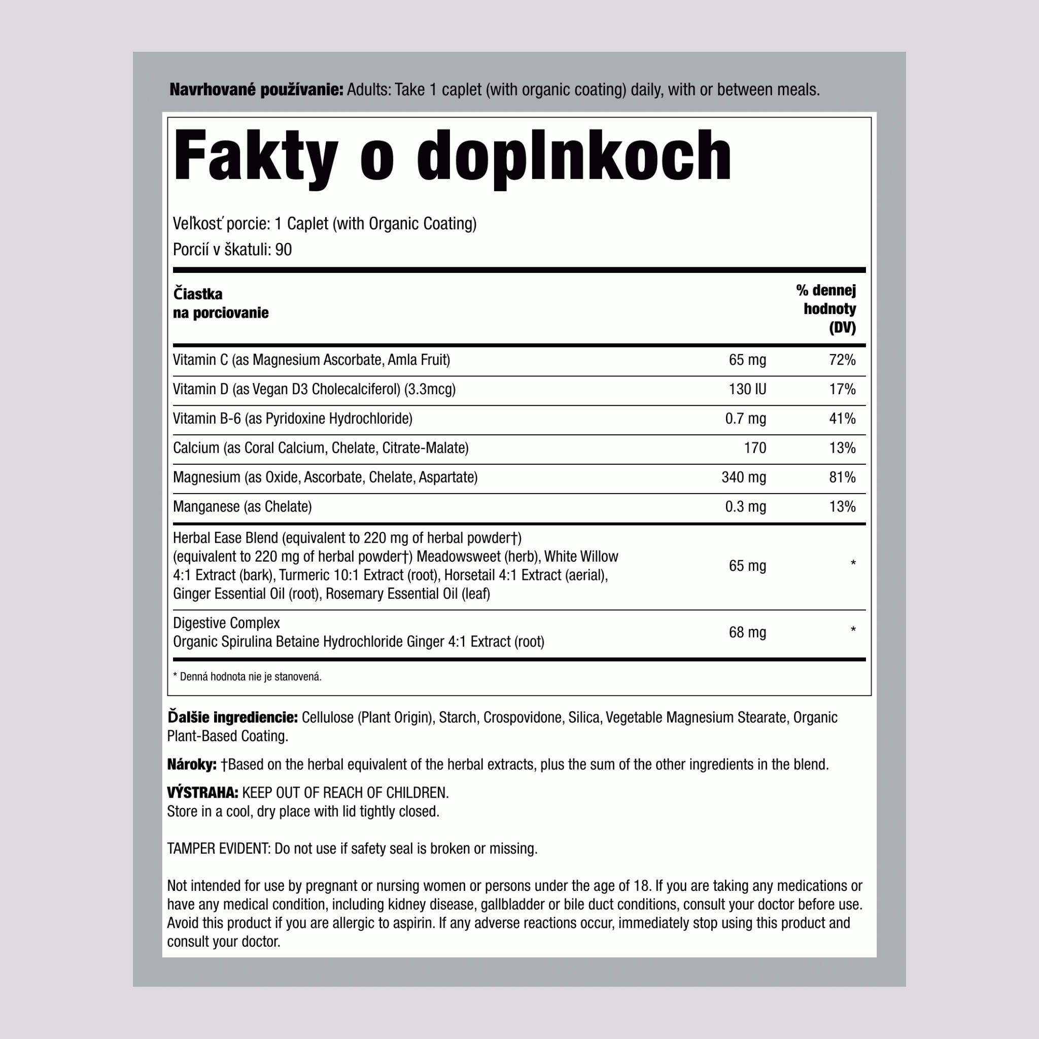 Horčík Vápnik + Skutočné Potravinové Živiny, 90 Vegánskych Tablety