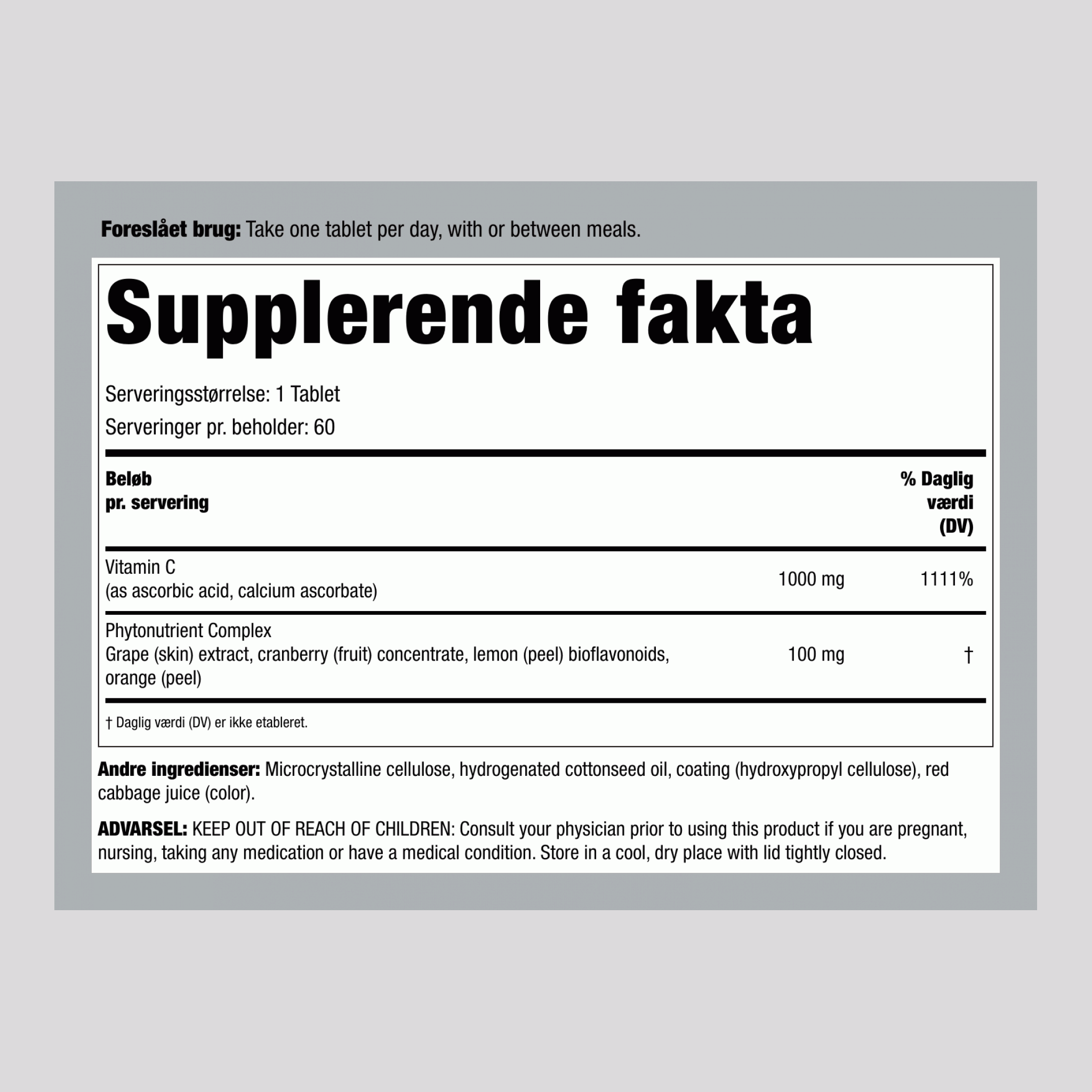 Super C 1.000 mg + Ægte Fødevare Næringsstoffer, 60 Veganske Tabletter