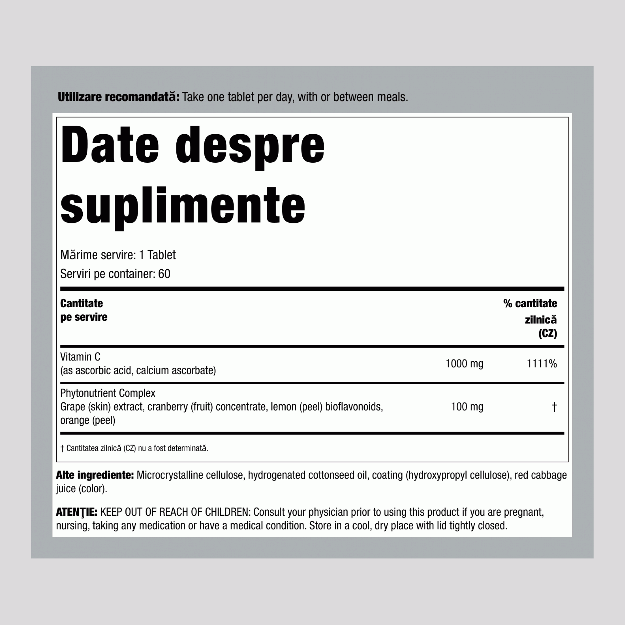 Super C 1.000 mg + Nutrienți din Alimentație Reală, 60 Comprimate Vegane