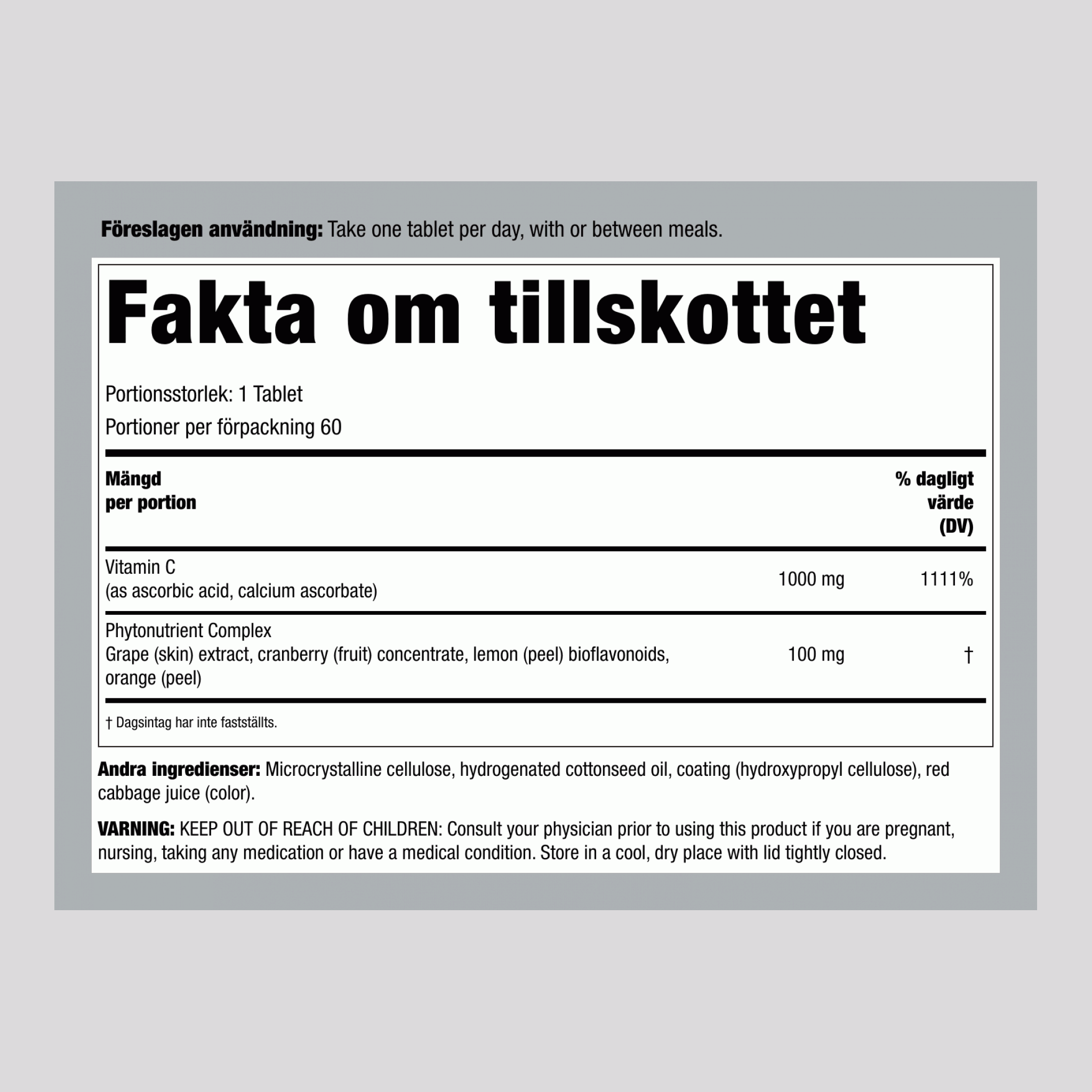 Super C 1,000 mg + Riktiga Matenäringsämnen, 60 Vegankapletter