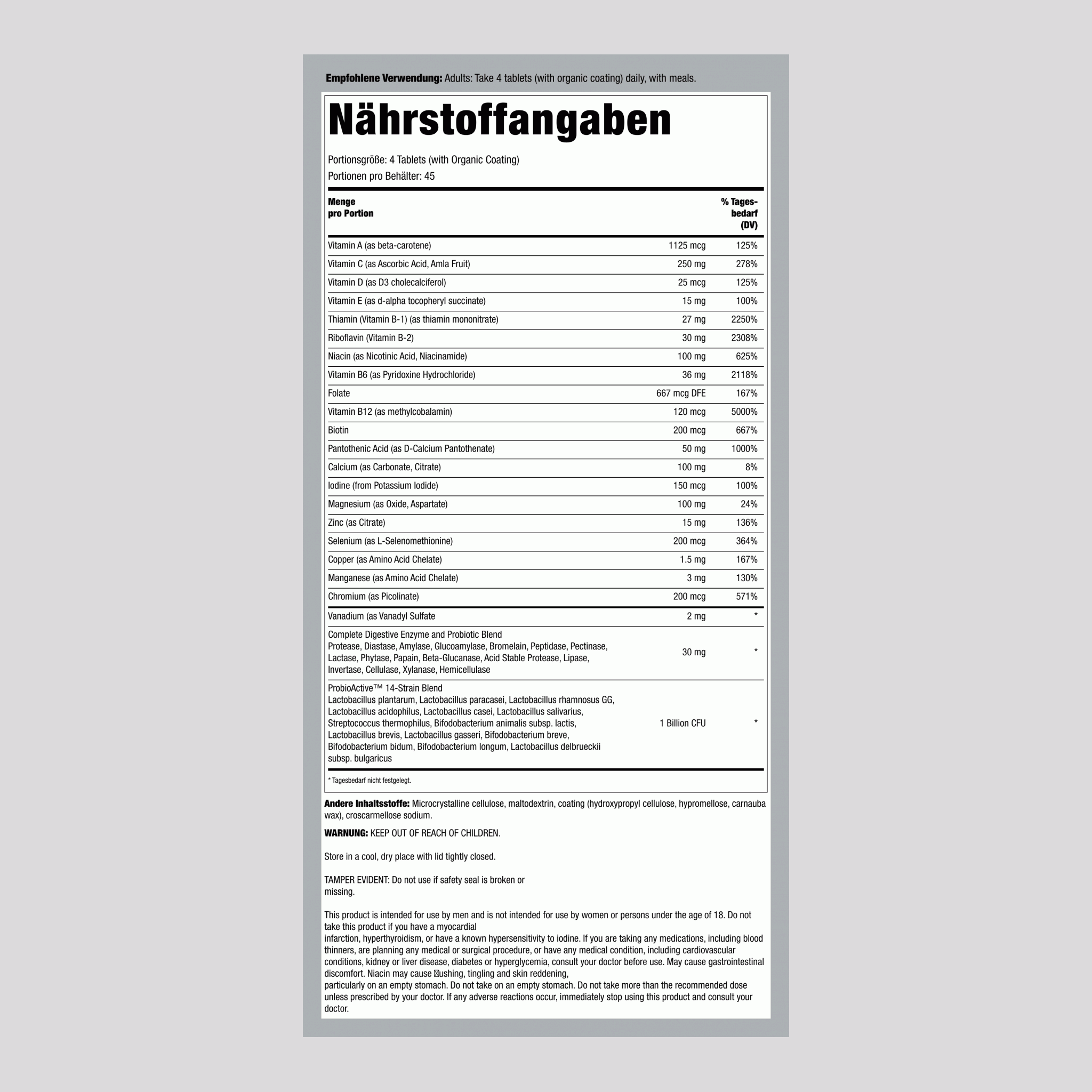 Performance Energy Multi für Männer + Nährstoffe aus echtem Essen, 180 vegetarische Tabletten