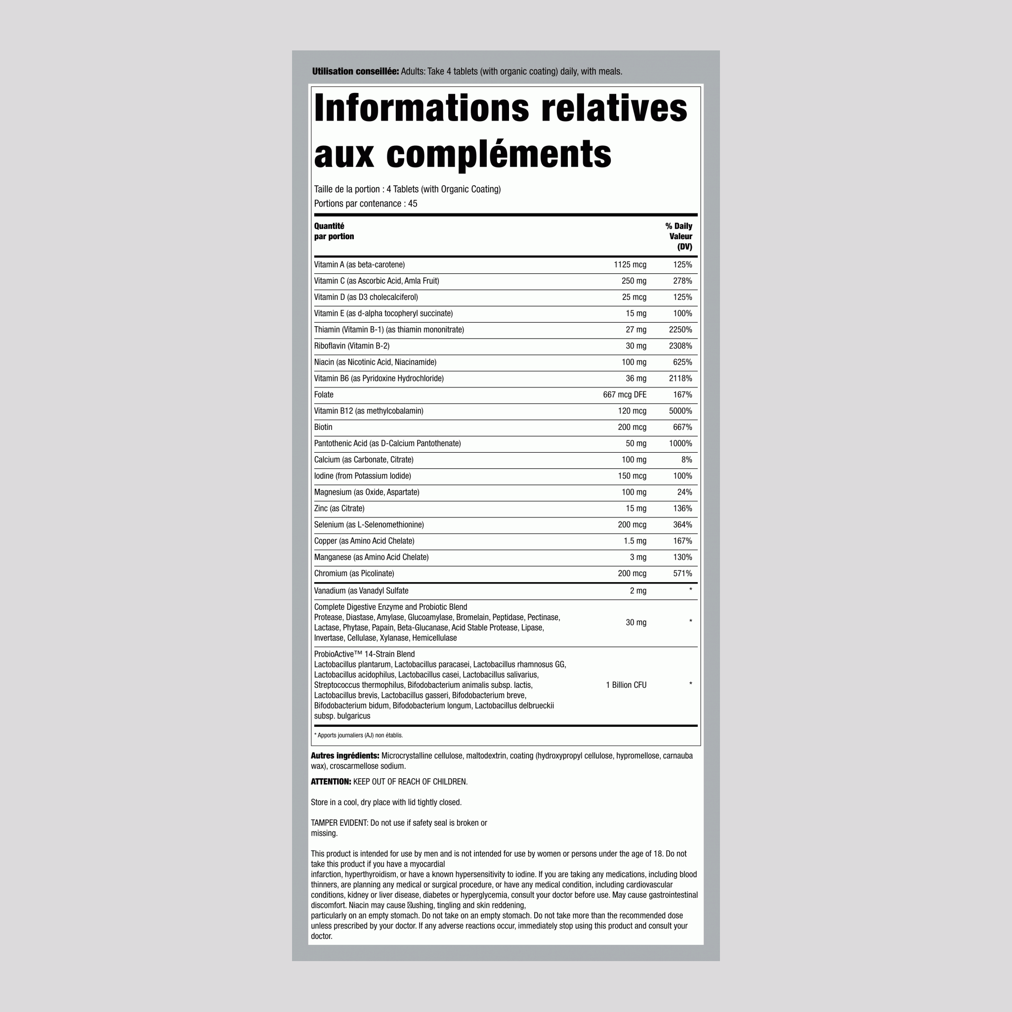 Performance Énergie Multi Pour Hommes + Nutriments de Vraie Nourriture, 180 Comprimés Végétariens