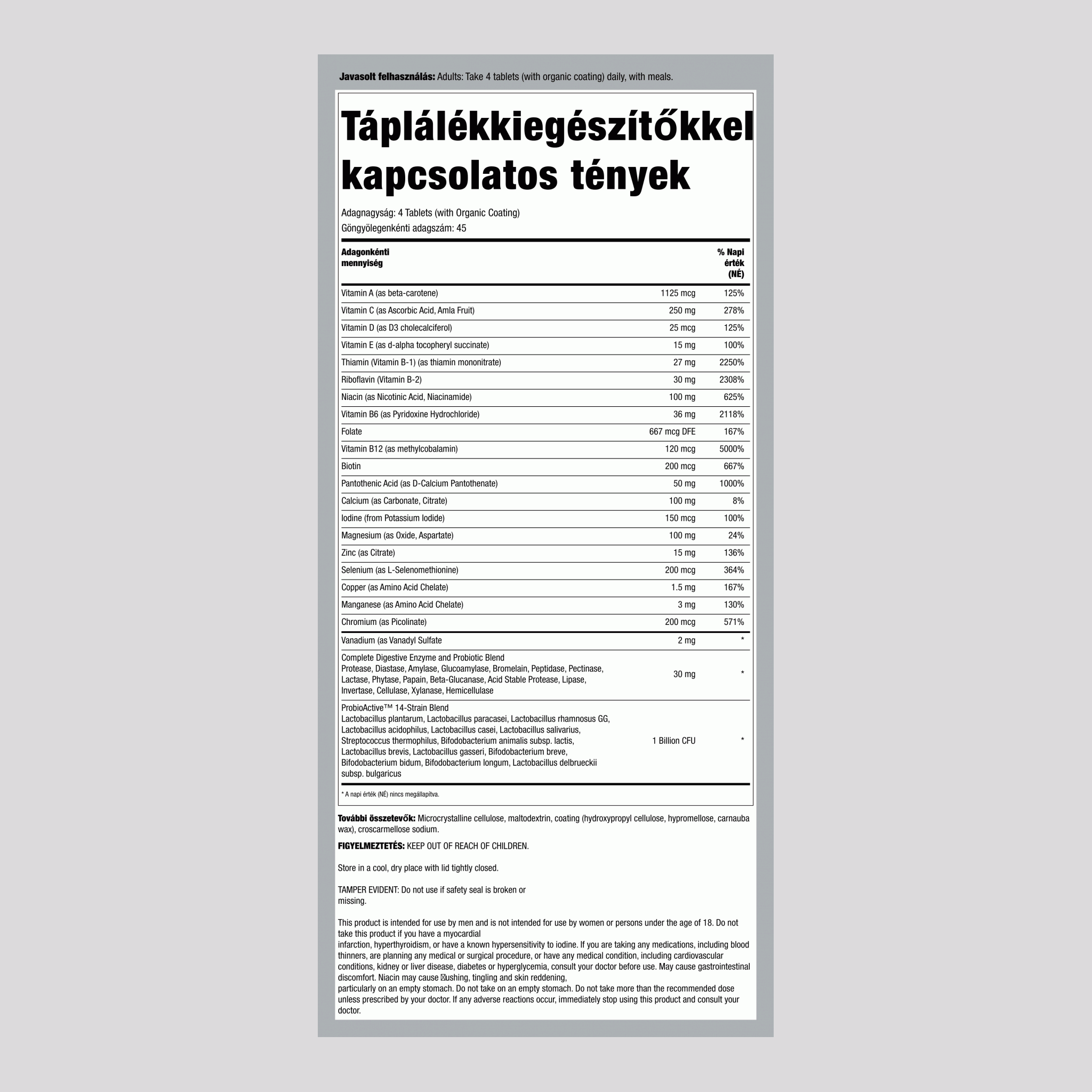 Teljesítmény Energia Multivitamin Férfiaknak + Valódi Élelmiszer Tápanyagokkal, 180 Vegetáriánus Tabletta