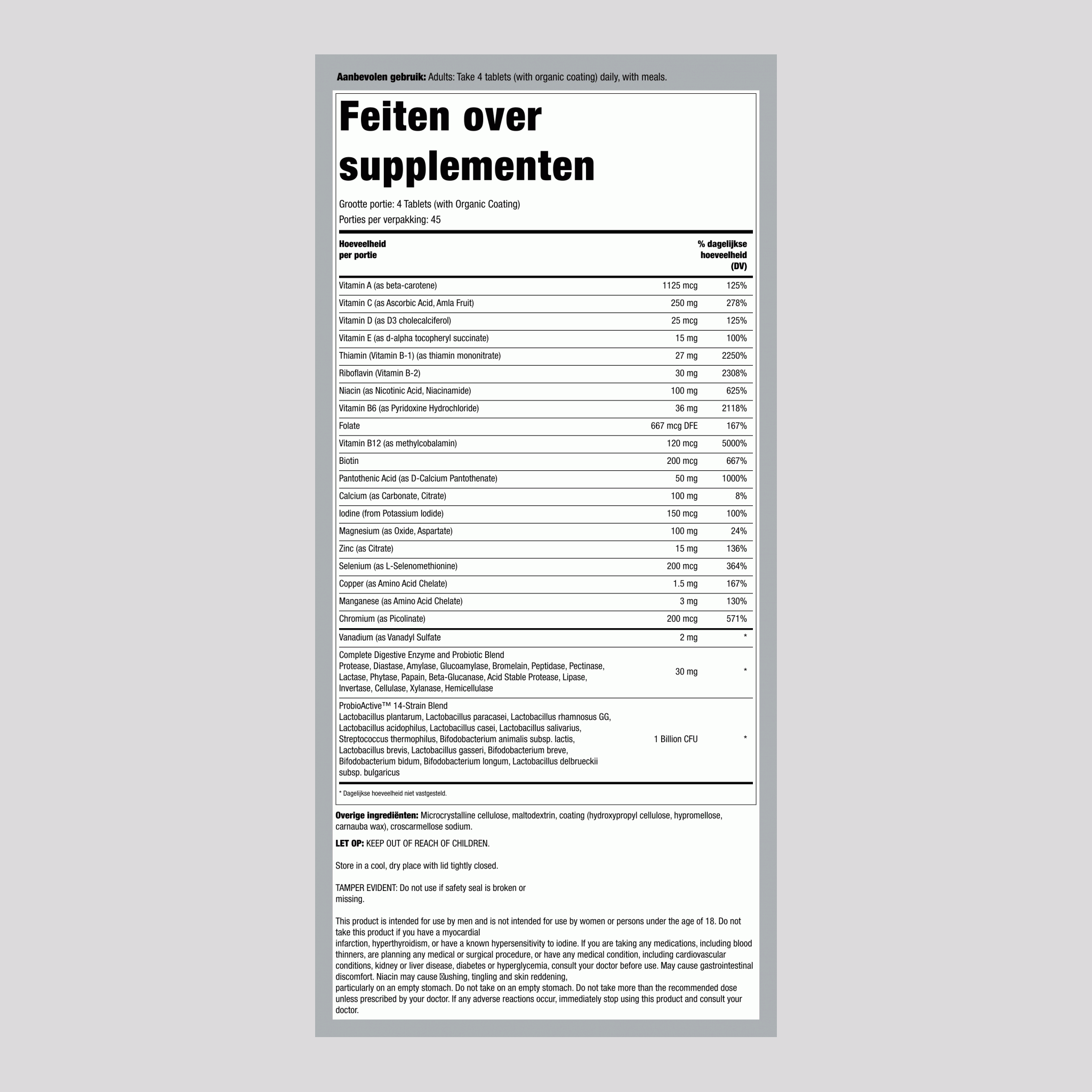 Performance Energy Multi Voor Mannen + Reële Voedingsstoffen, 180 Vegetarische Tabletten