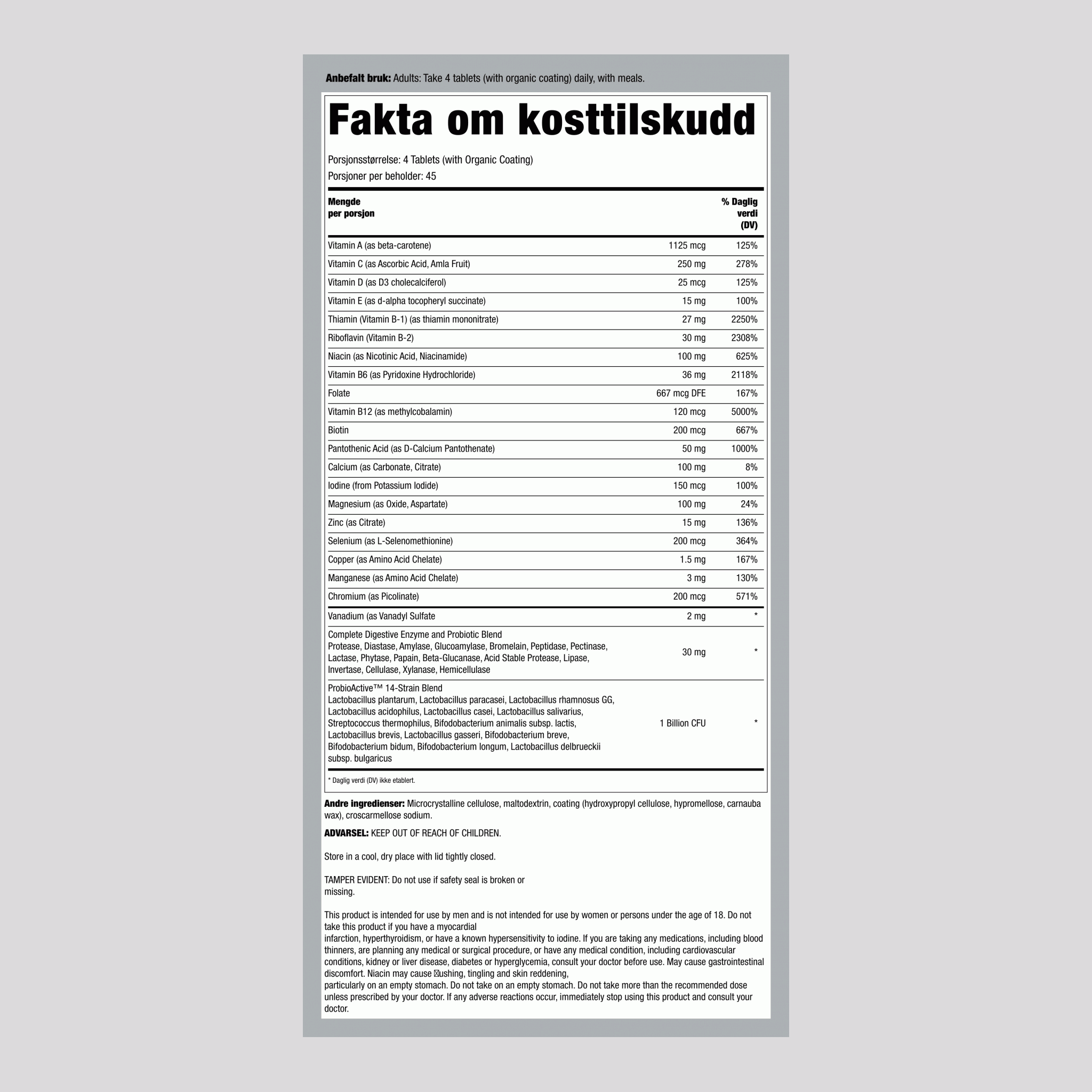 Performance Energy Multi For Men + Real Food Nutrients, 180 Vegetariske Tabletter