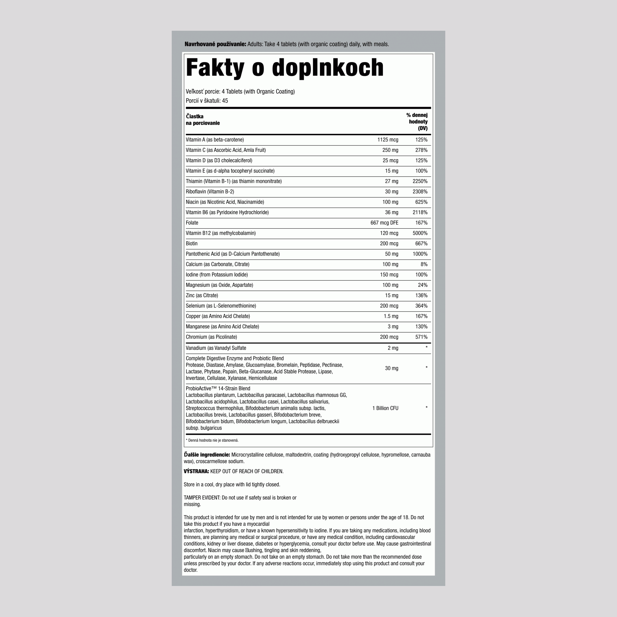 Výkonnostná energetická zmes pre mužov + živiny z reálnych potravín, 180 vegetariánskych tabletkiek