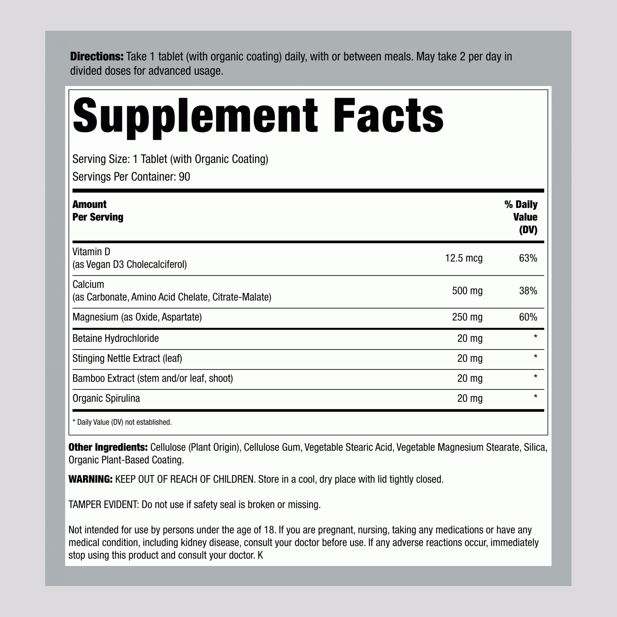 鈣鎂與純素維生素D3 + 真食物營養素，90 粒純素錠
