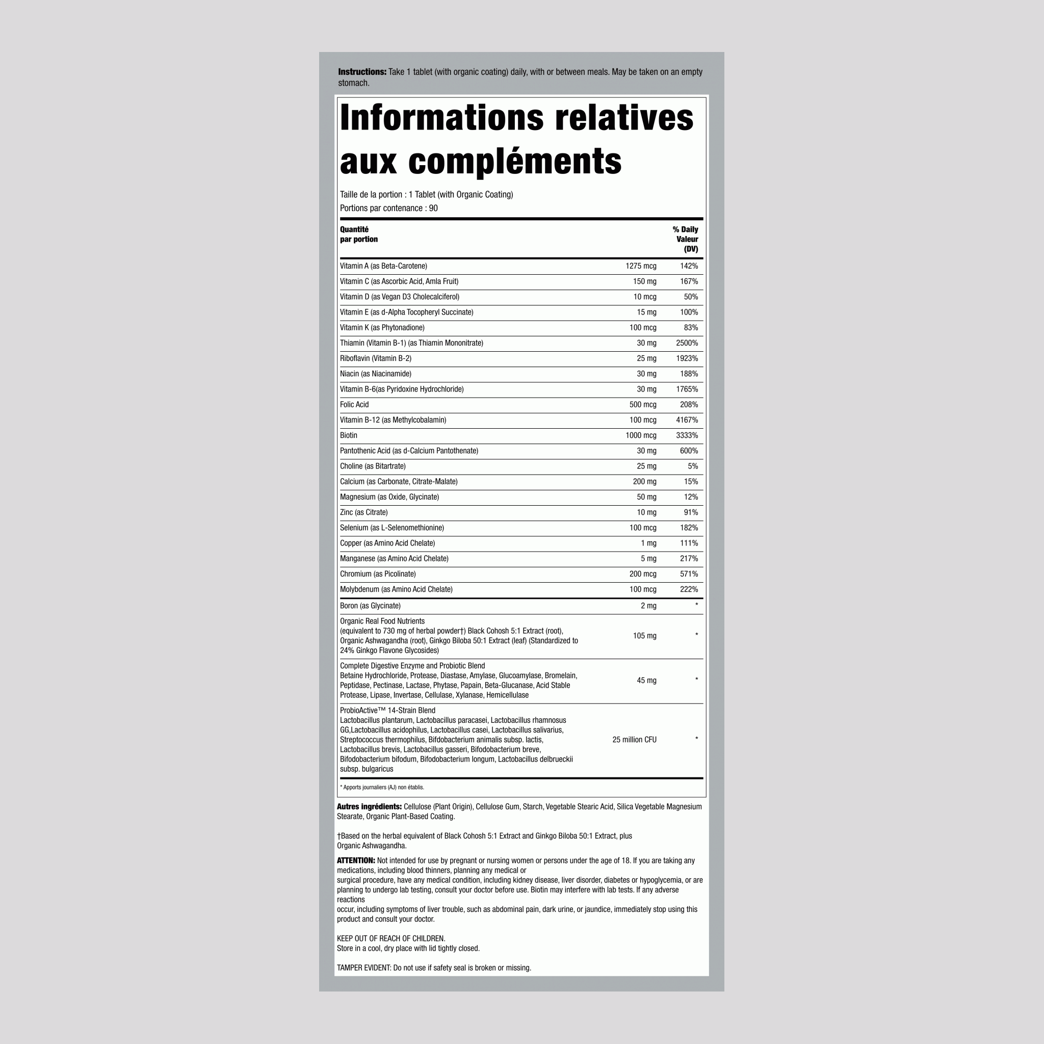 Ménopause One + Nutriments de Vraie Nourriture, 90 Comprimés Végétaliens