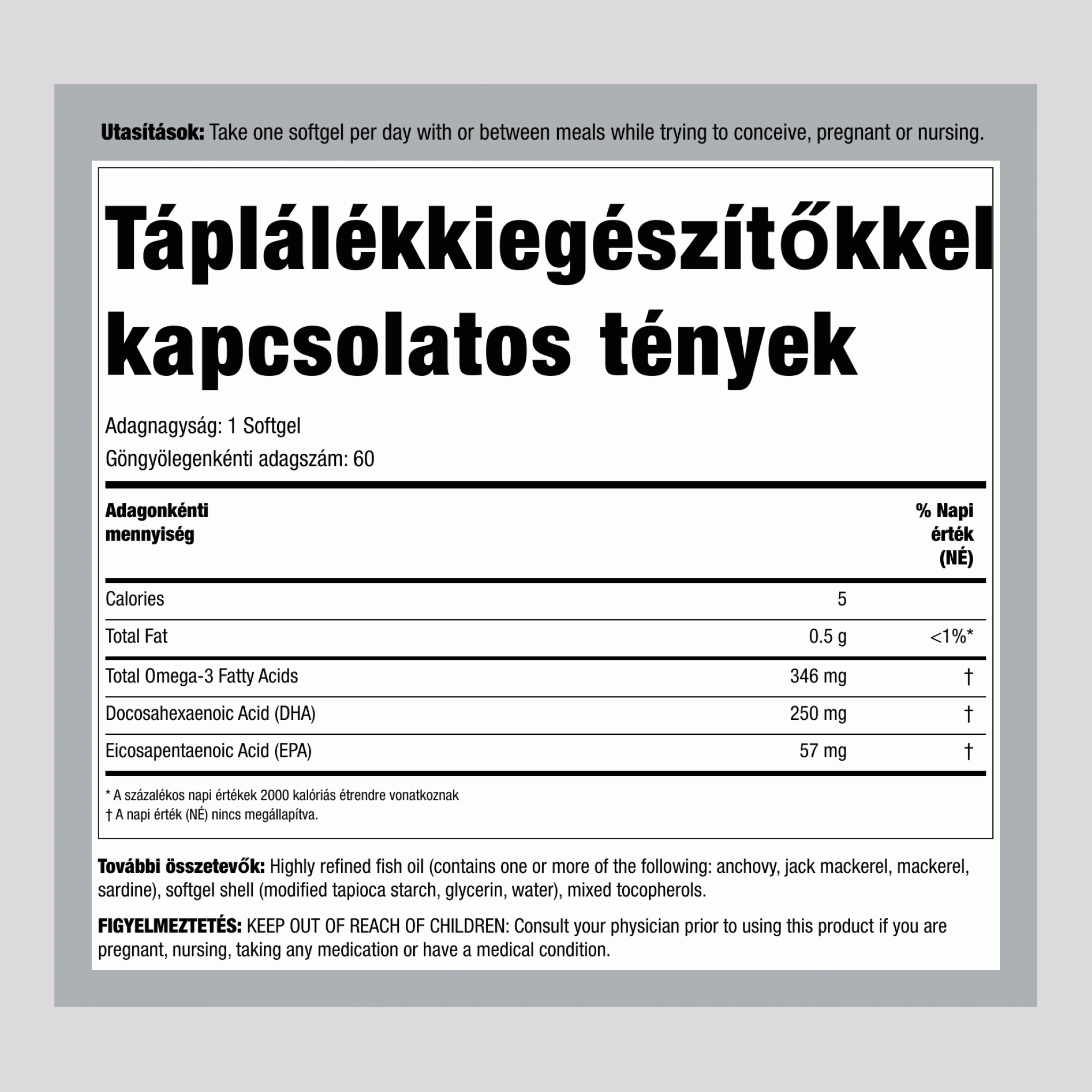 Prenatális DHA Ultra Omega-3 Halolaj, 60 Lágykapszula