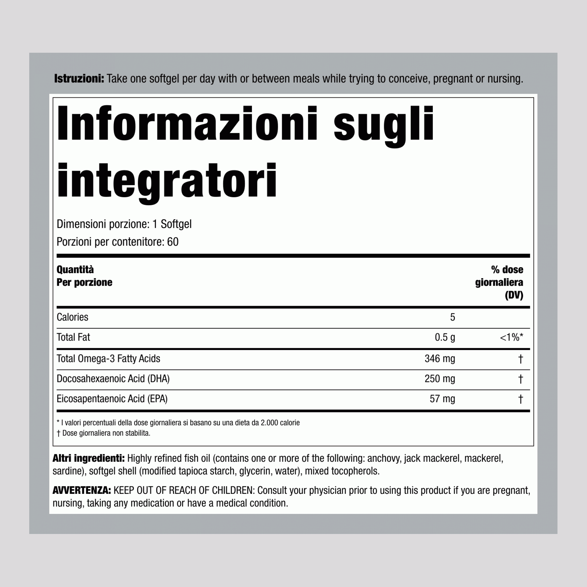 Olio di pesce ultra Omega-3 DHA prenatale, 60 capsule