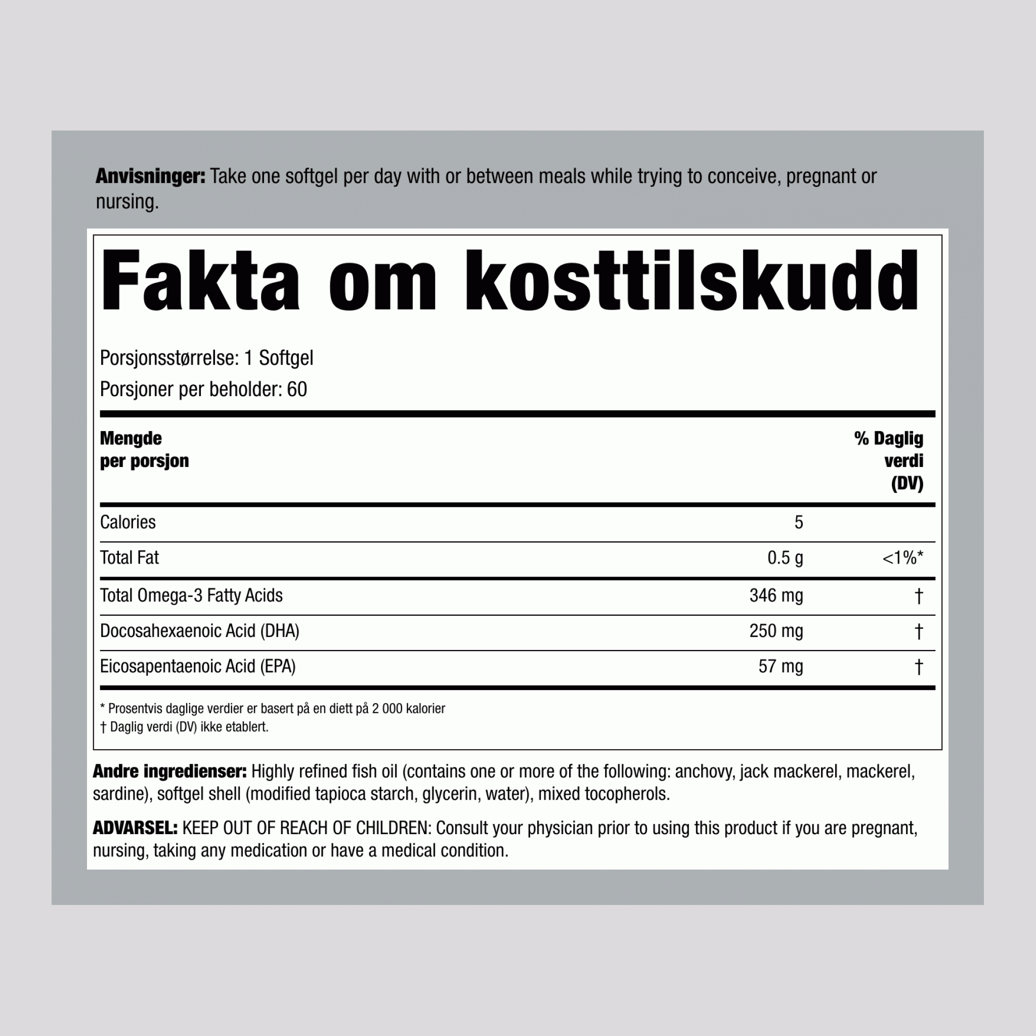 Prenatal DHA Ultra Omega-3 Fiskeolje, 60 myke kapsler