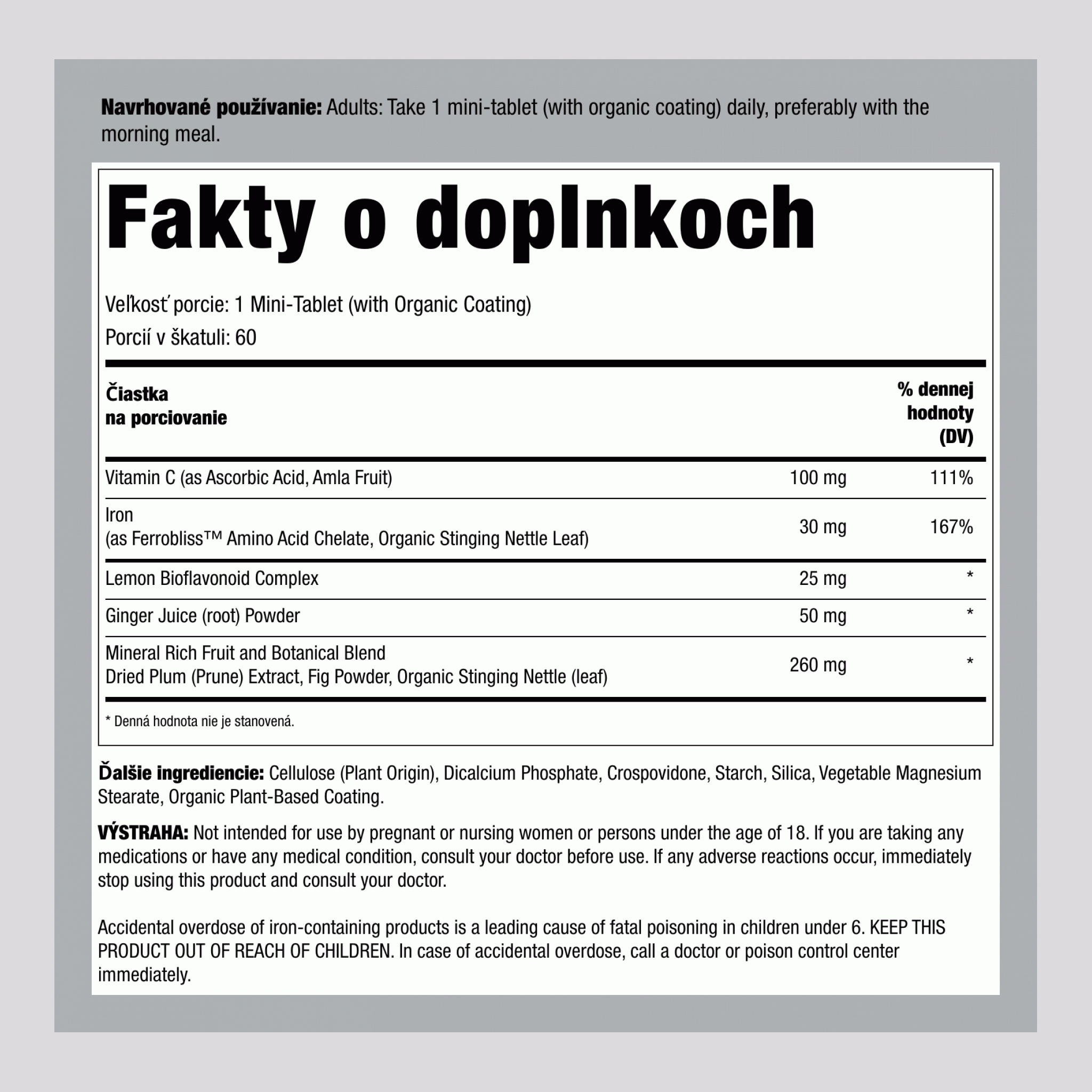 Kompletné mini-tablety so železom + živiny z reálnych potravín, 60 vegánskych mini-tabliet