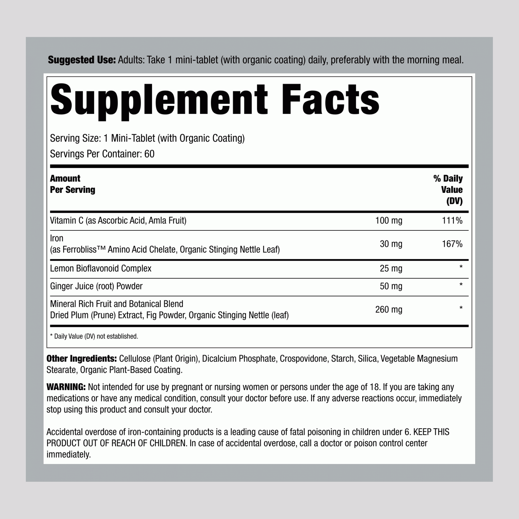 完整鐵質迷你錠片 + 真食營養素，60 顆純素迷你錠