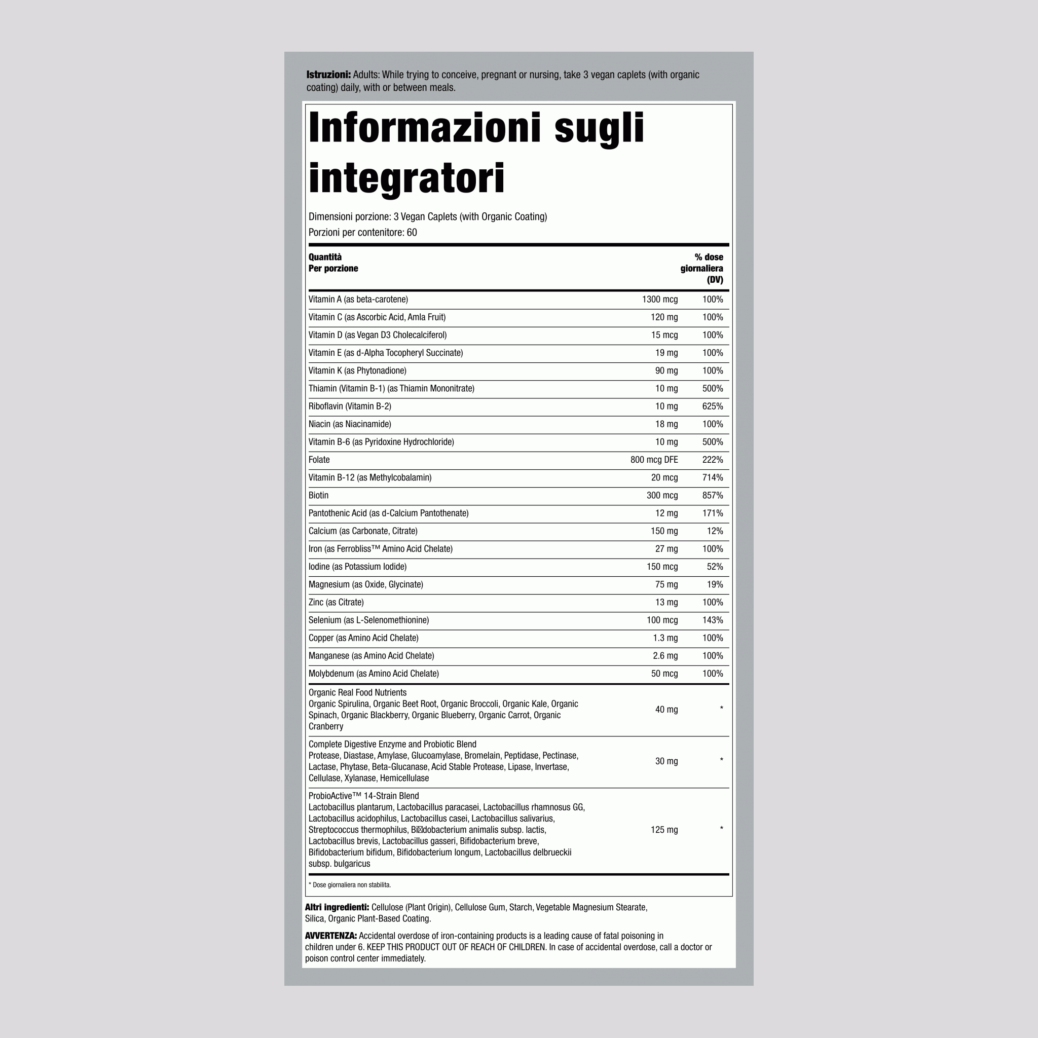 Prenatale Multi Mini + Nutrienti da Cibo Reale, 180 Mini Compresse