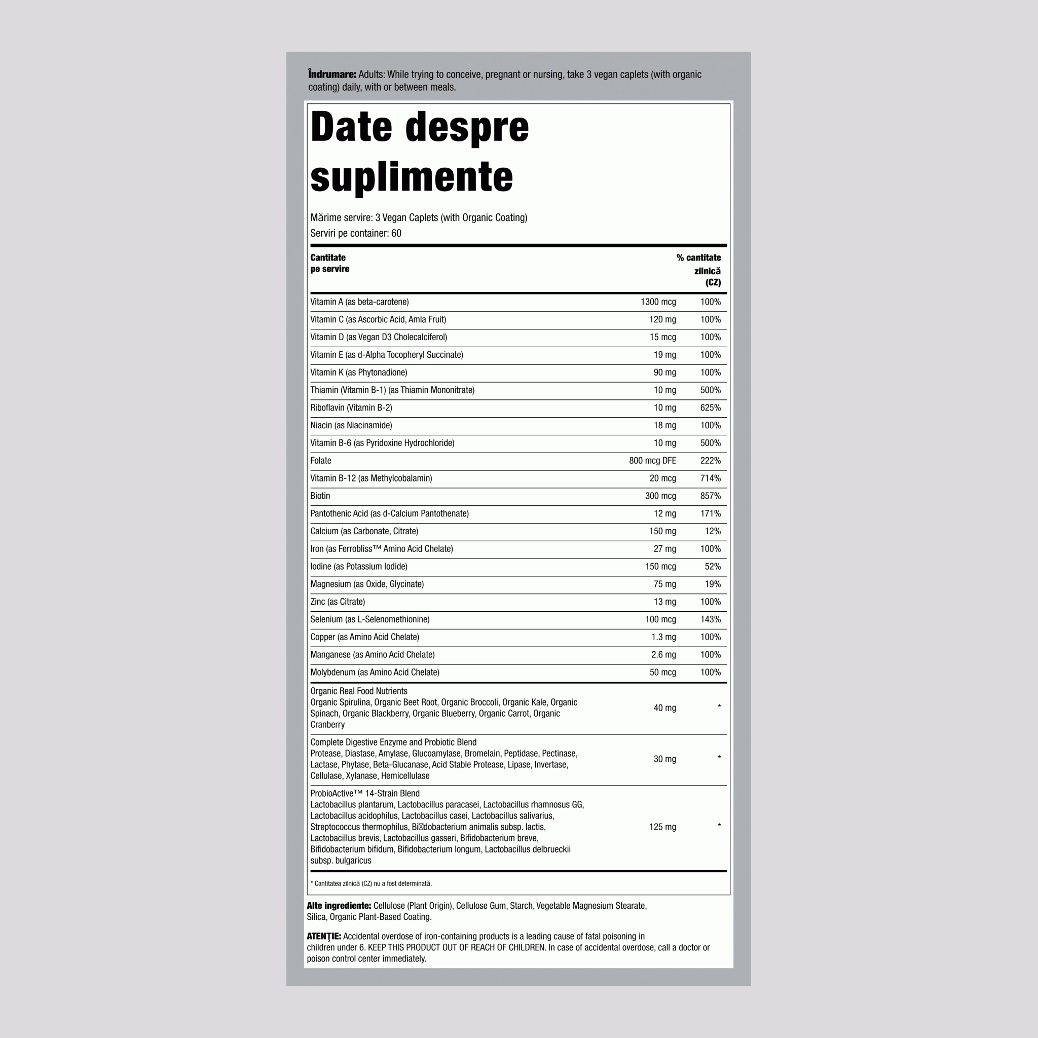 Multi prenatal Mini + Nutrienți din alimente reale, 180 mini tablete