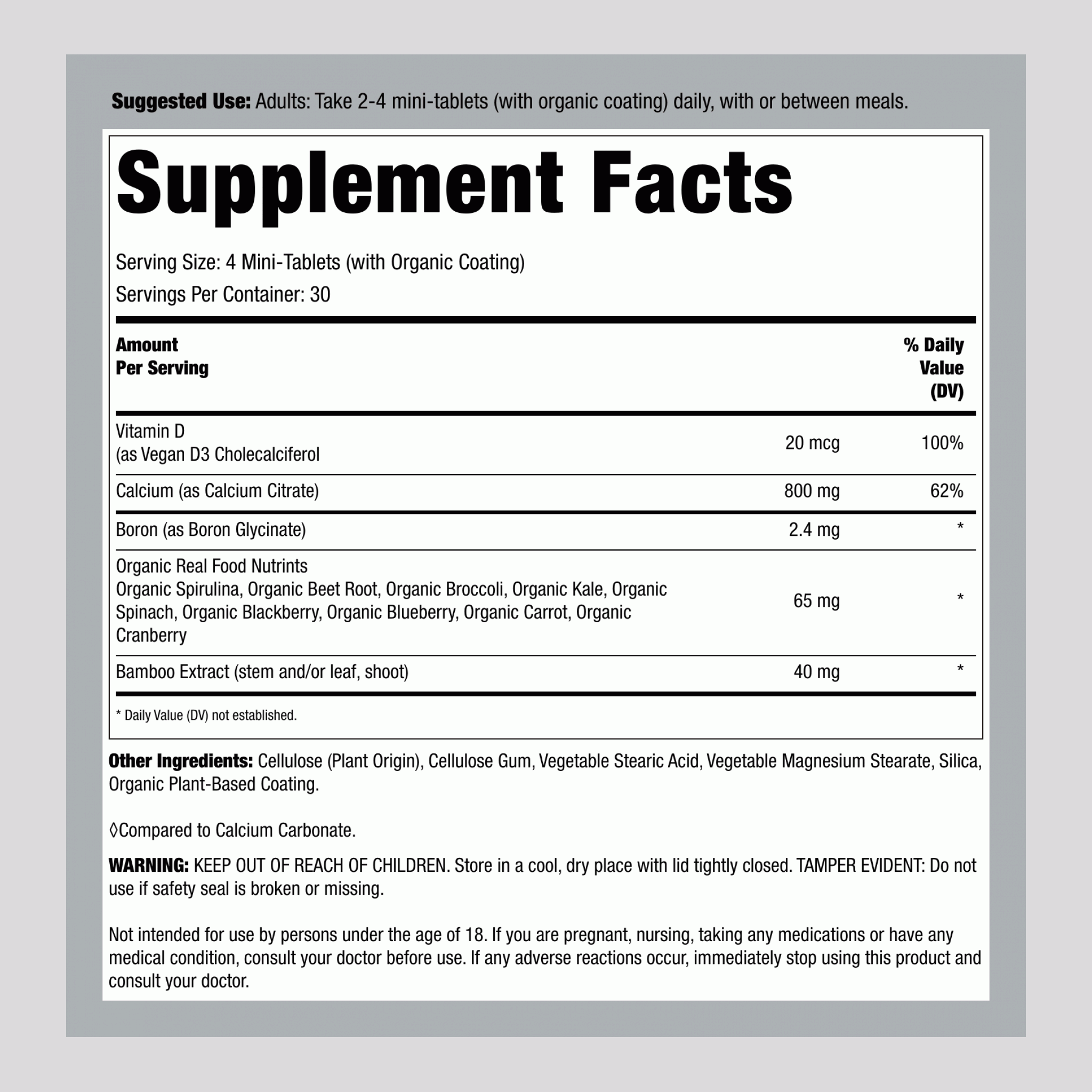 Calcium Citrate Mini-Tablets + Real Food Nutrients, 120 Vegan Mini-Tablets