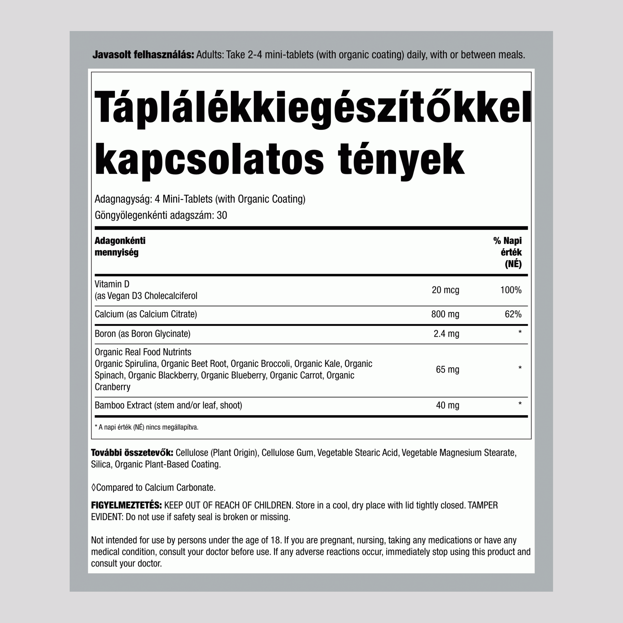Kalcium-citrát Minitabletták + Valódi Élelmiszer Tápanyagok, 120 Vegán Minitabletta