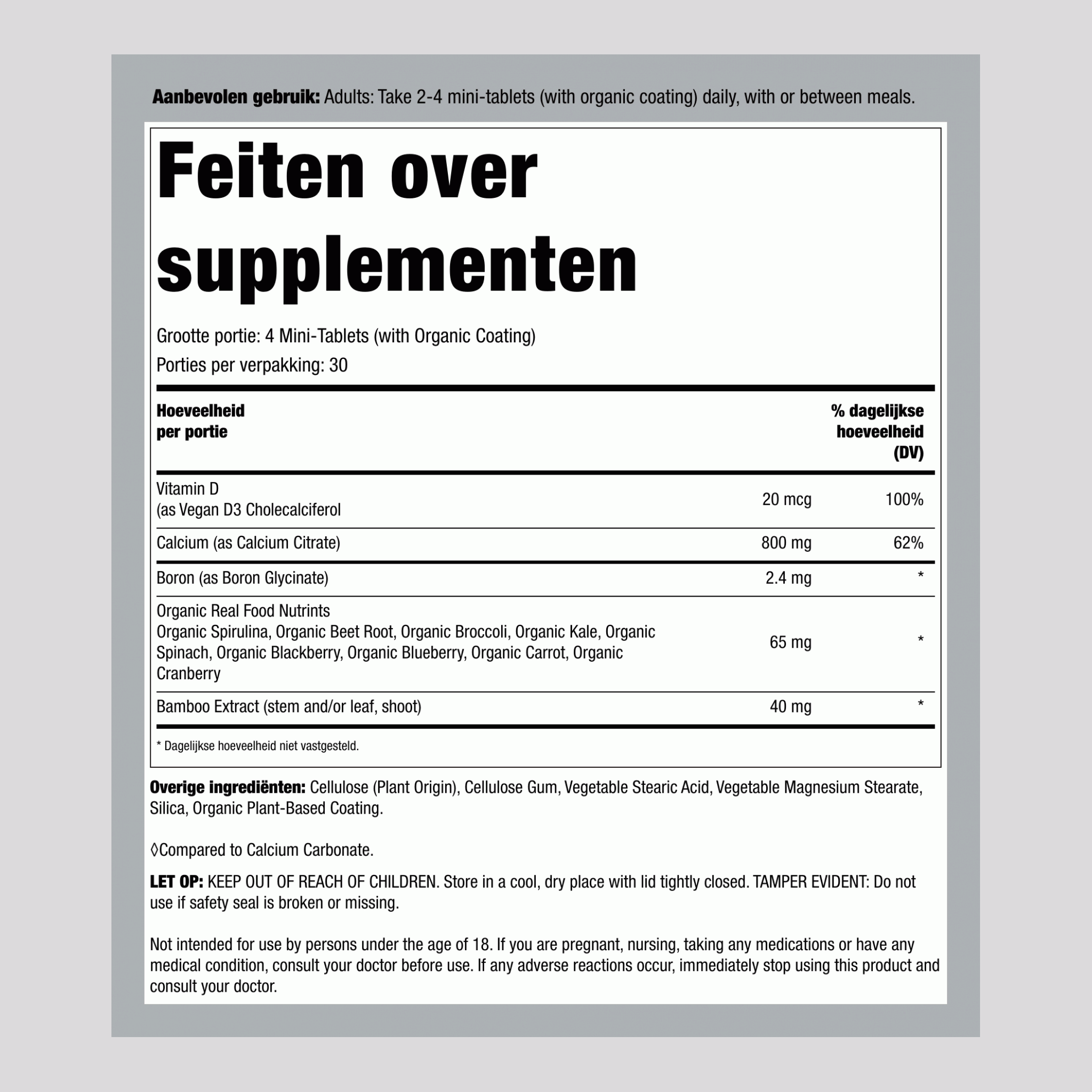 Calciumcitraat Mini-Tabletten + Voedingsstoffen uit Echt Voedsel, 120 Vegan Mini-Tabletten