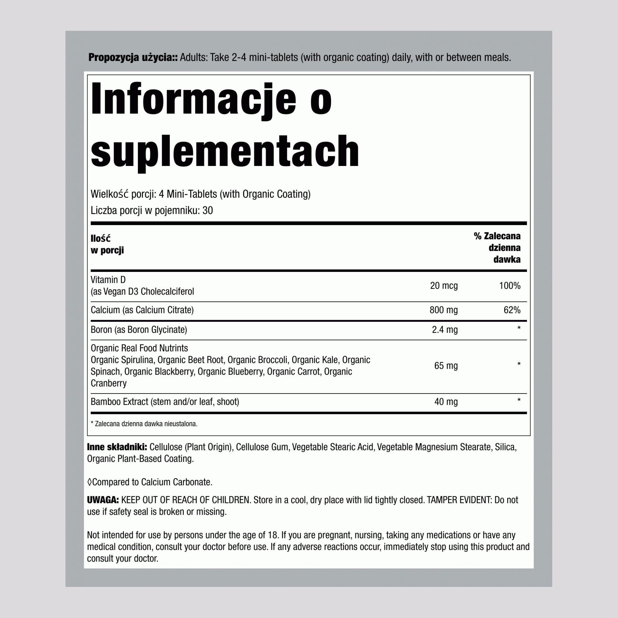 Cytrynian Wapnia Mini-Tabletki + Składniki Odżywcze z Prawdziwego Jedzenia, 120 Wegetariańskich Mini-Tabletek