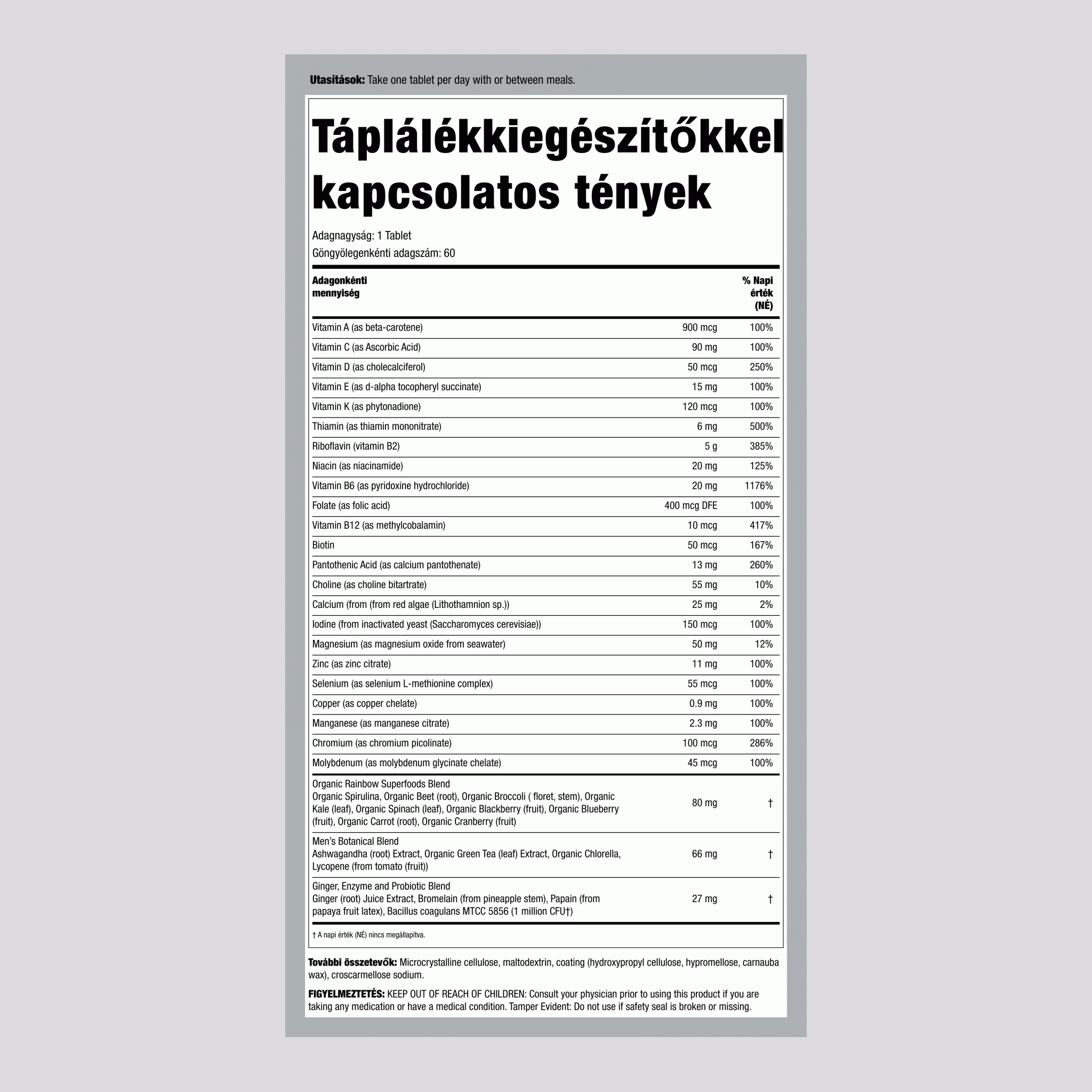 Férfiaknak Egy + Valódi Élelmiszer Tápanyagok, 60 Vegetáriánus Tabletta