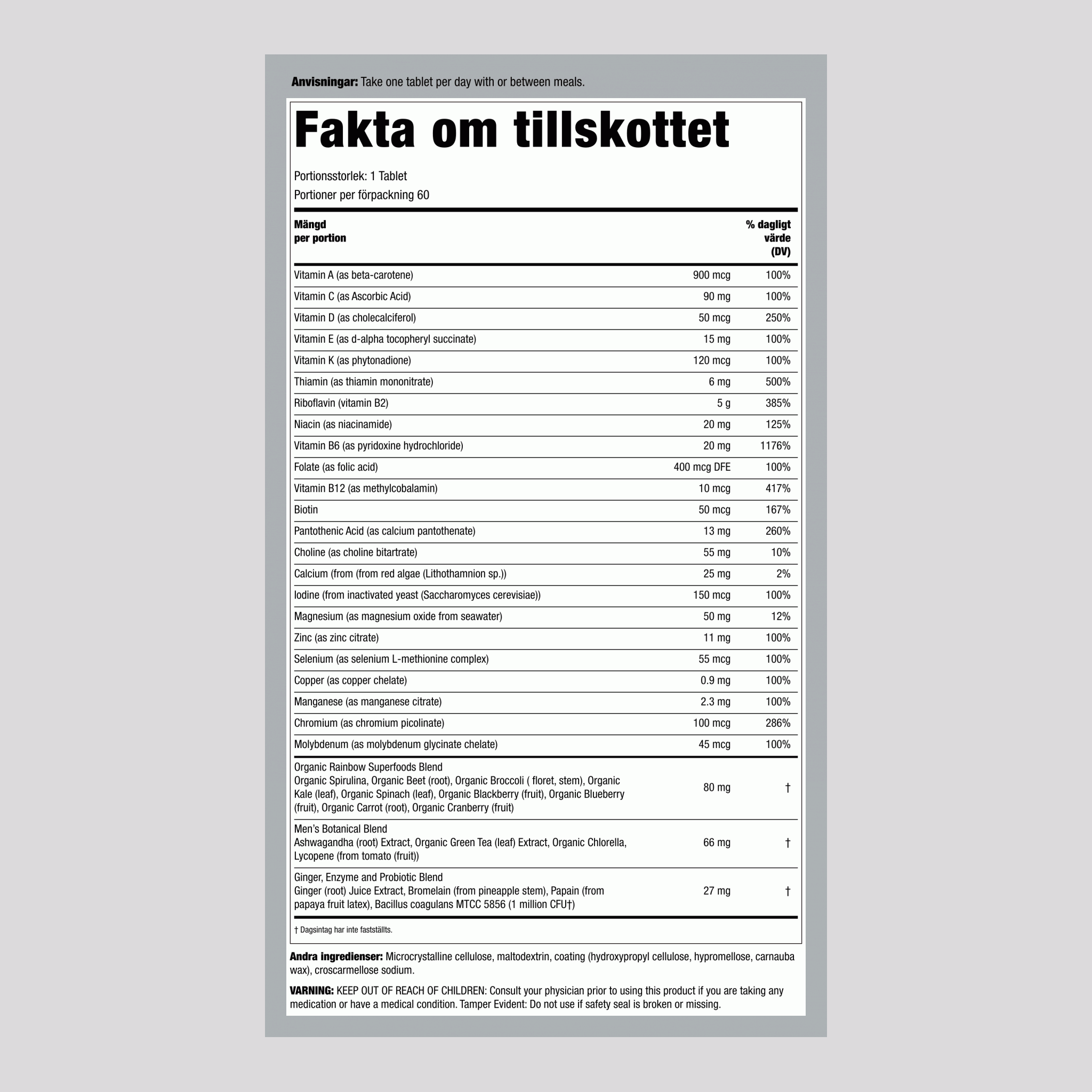 Men's One + Äkta Matnäringsämnen, 60 Vegetariska Tabletter