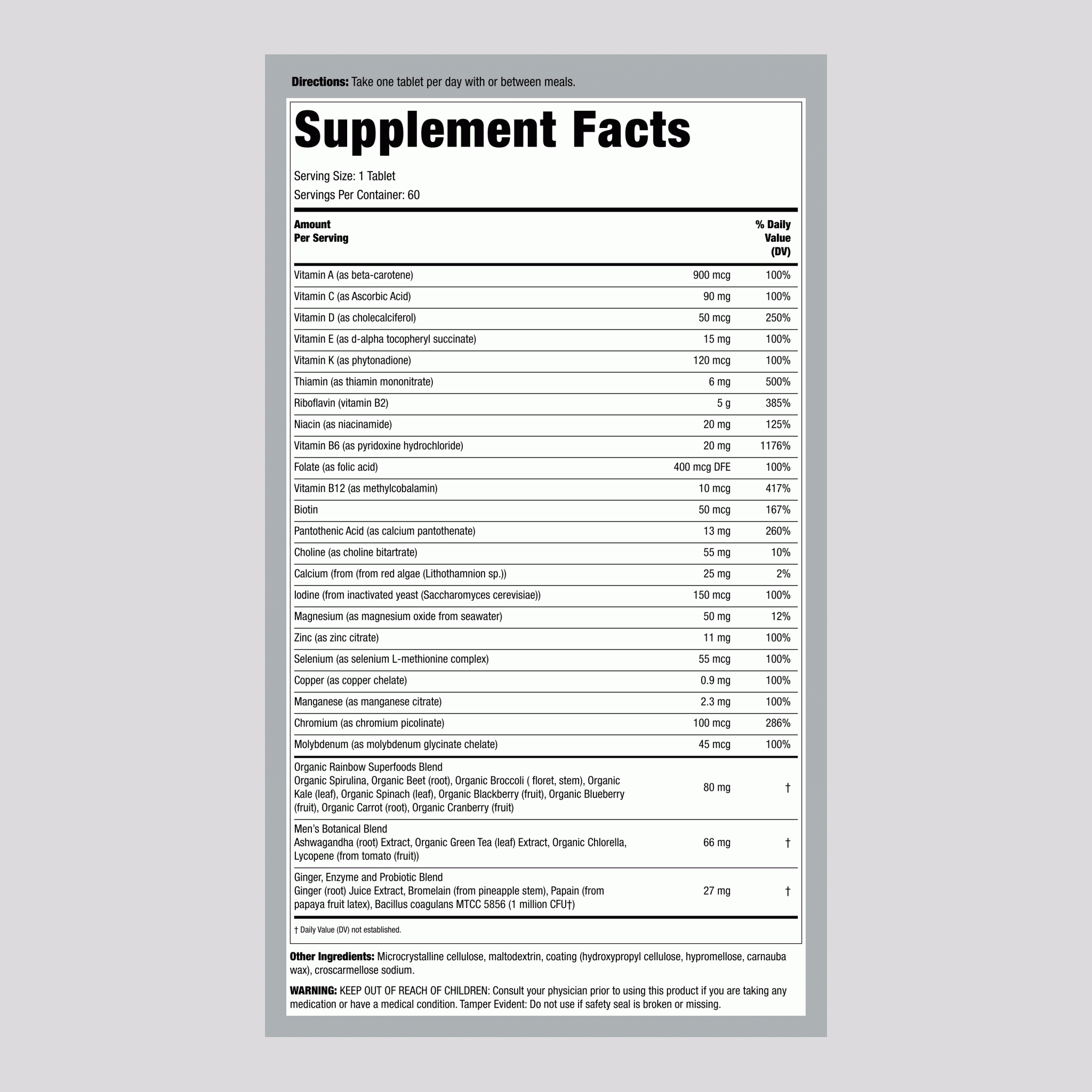 男士綜合維他命 + 真食物營養素，60 顆素食片