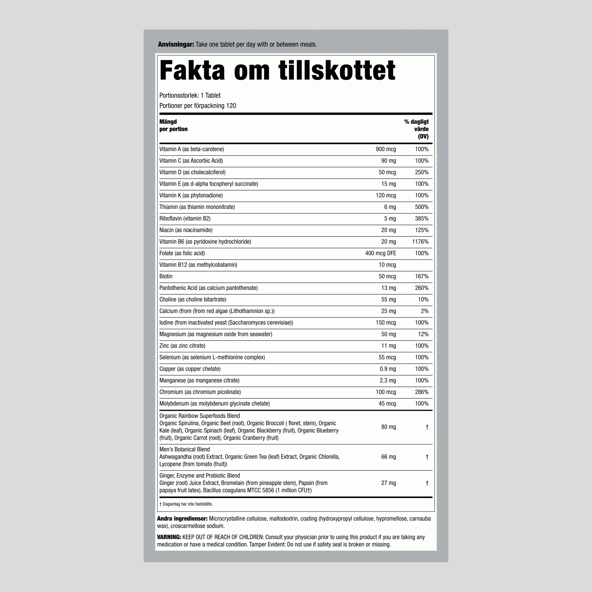 Men's One + Riktiga Matnäringsämnen, 120 Vegetariska Tabletter