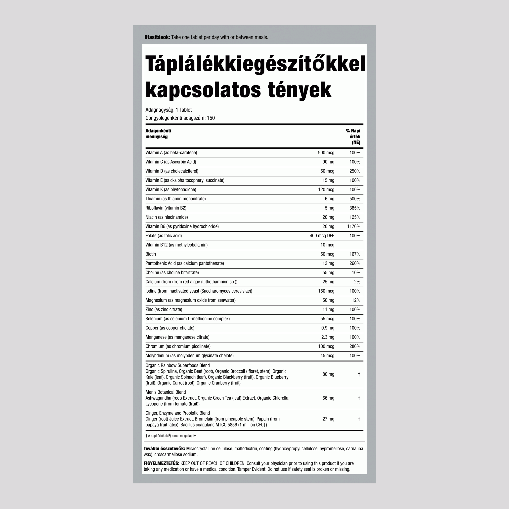 Férfiaknak szánt multivitamin + Valódi élelmiszer tápanyagok, 150 vegetáriánus tabletta