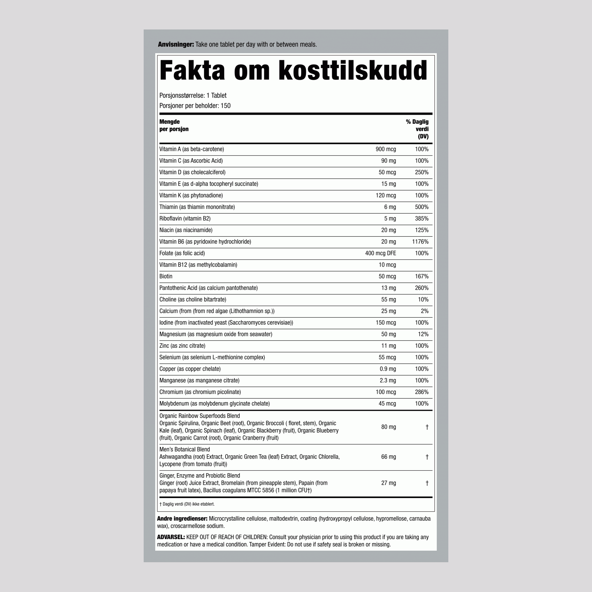 Menns Én + Ekte Mat Næringsstoffer, 150 Vegetariske Tabletter