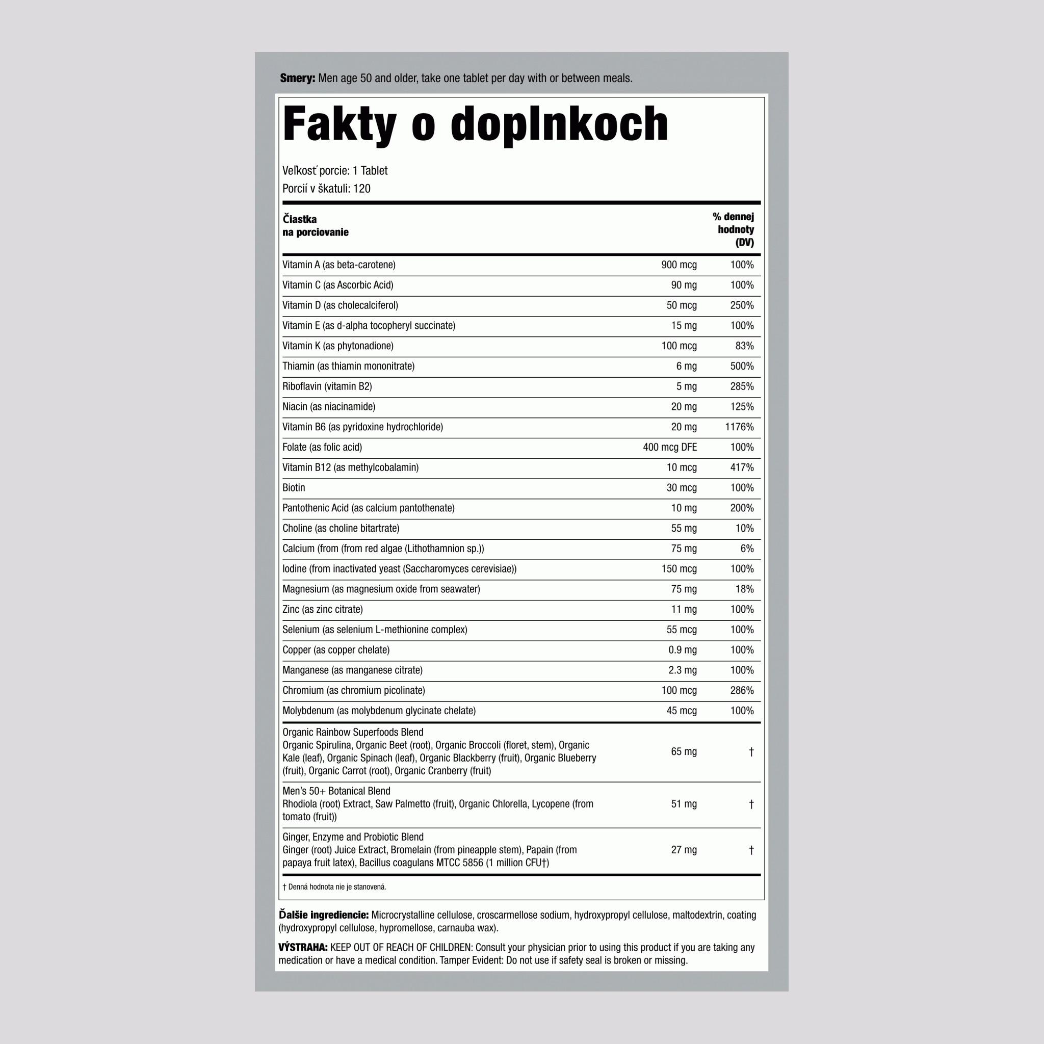 Pánske jedny 50+ plus skutočné potravinové živiny, 120 vegetariánskych kapsúl