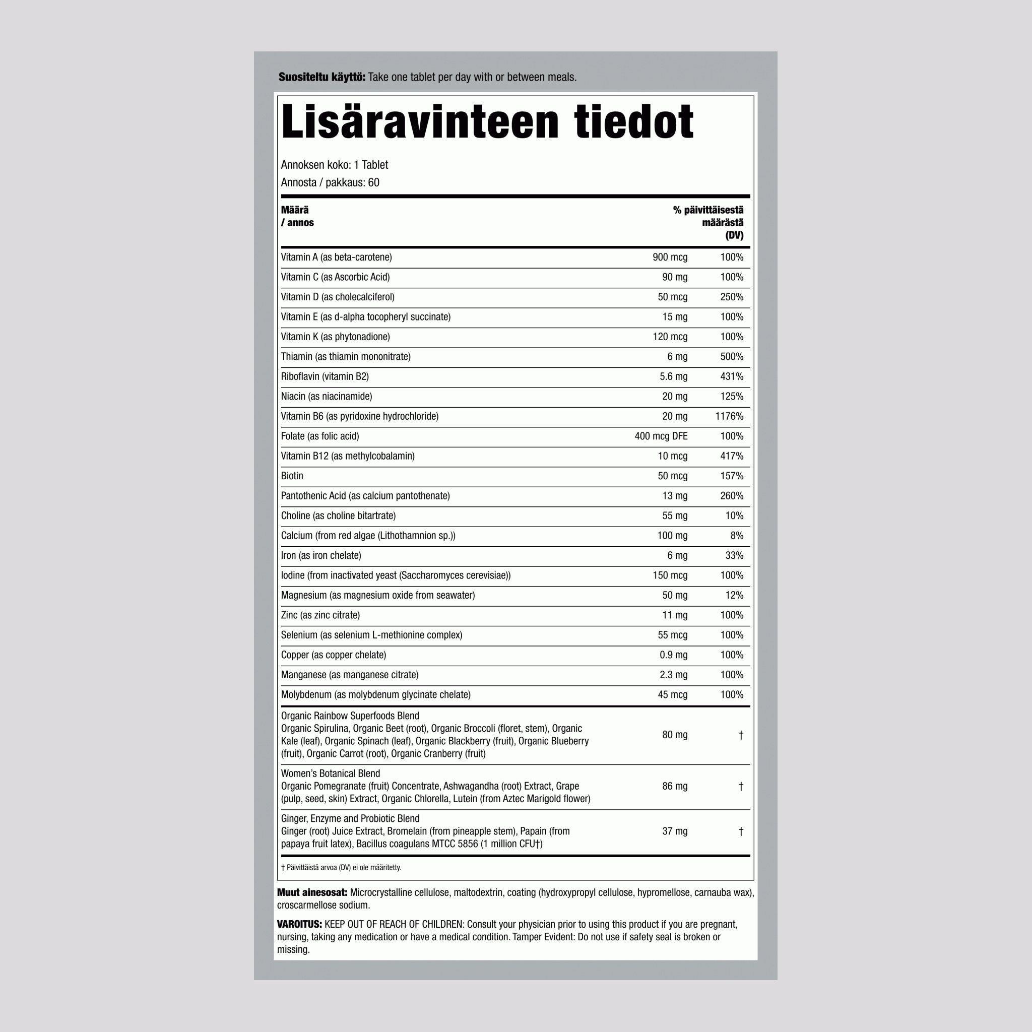 Women's One + Oikean Ruoan Ravinteet, 60 Kasvispohjaista Kapselia