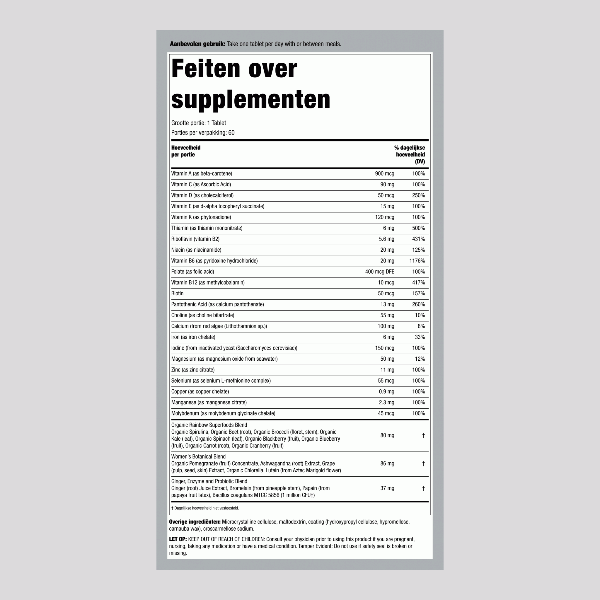 Vrouwen Een + Echt Voedsel Voedingsstoffen, 60 Vegetarische Caplets