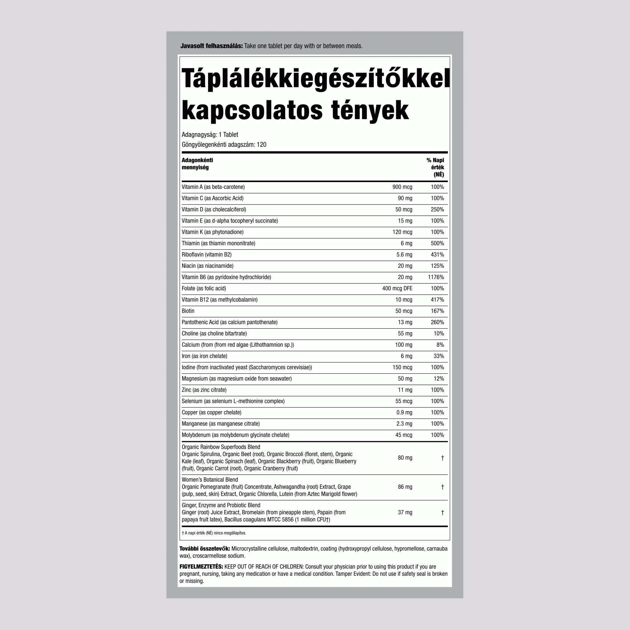 Nők Egy + Valódi Étel Tápanyagok, 120 Vegetáriánus Tabletta