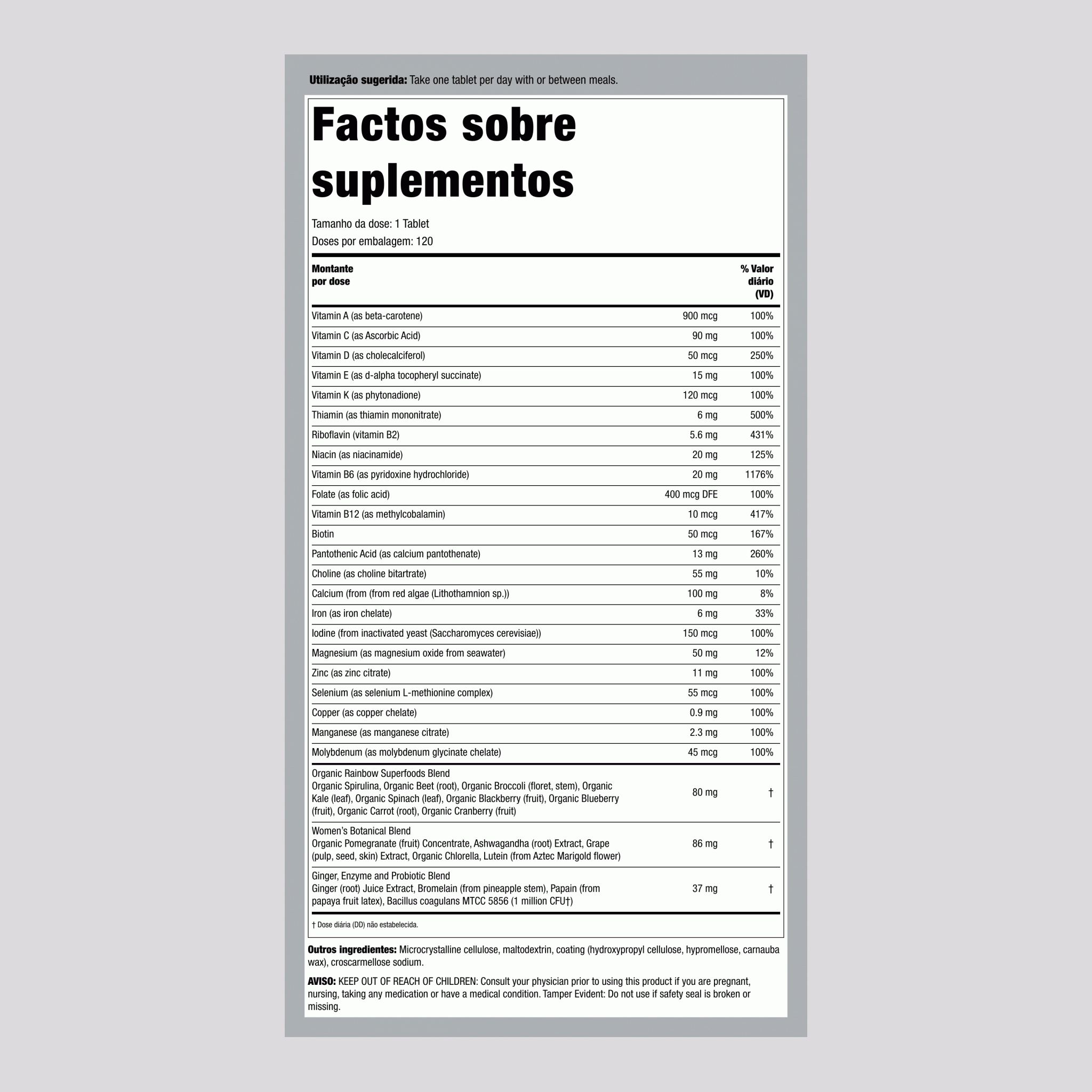 Mulher's One + Nutrientes de Alimentos Reais, 120 Cápsulas Vegetais