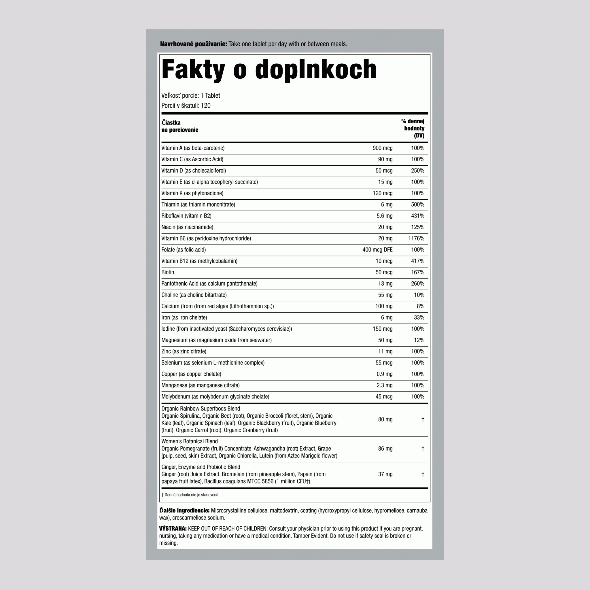 Jednotka pre ženy + živiny z reálnych potravín, 120 vegetariánskych tabliet