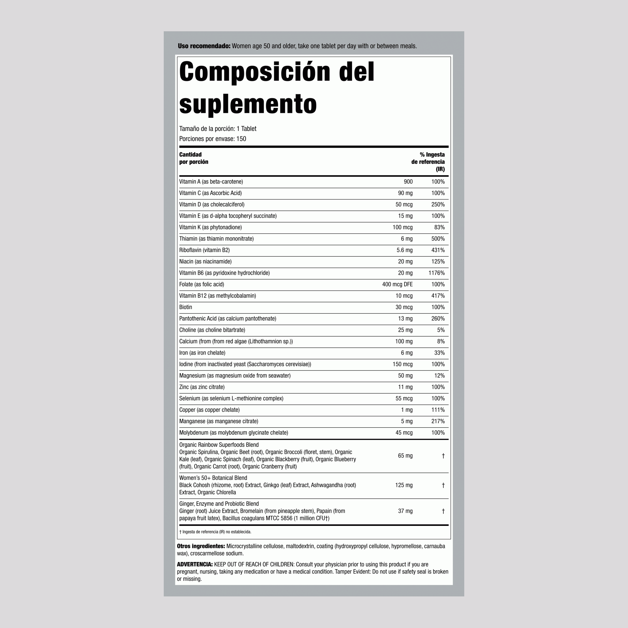One para Mujeres + Nutrientes de Alimentos Reales, 150 Cápsulas Vegetarianas