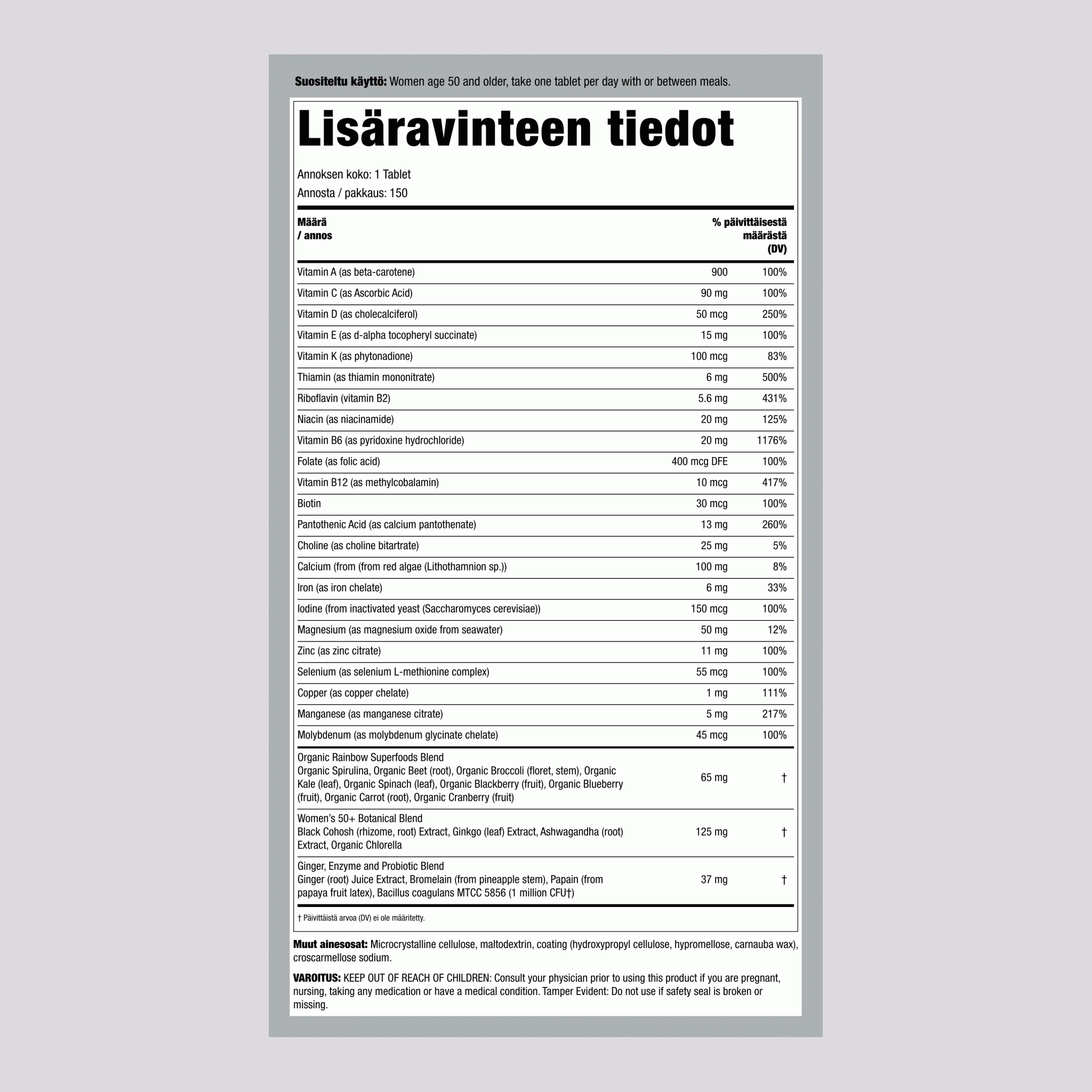 Naisten One + Aitojen Ruokaravinteiden Kanssa, 150 Kasviskapselia