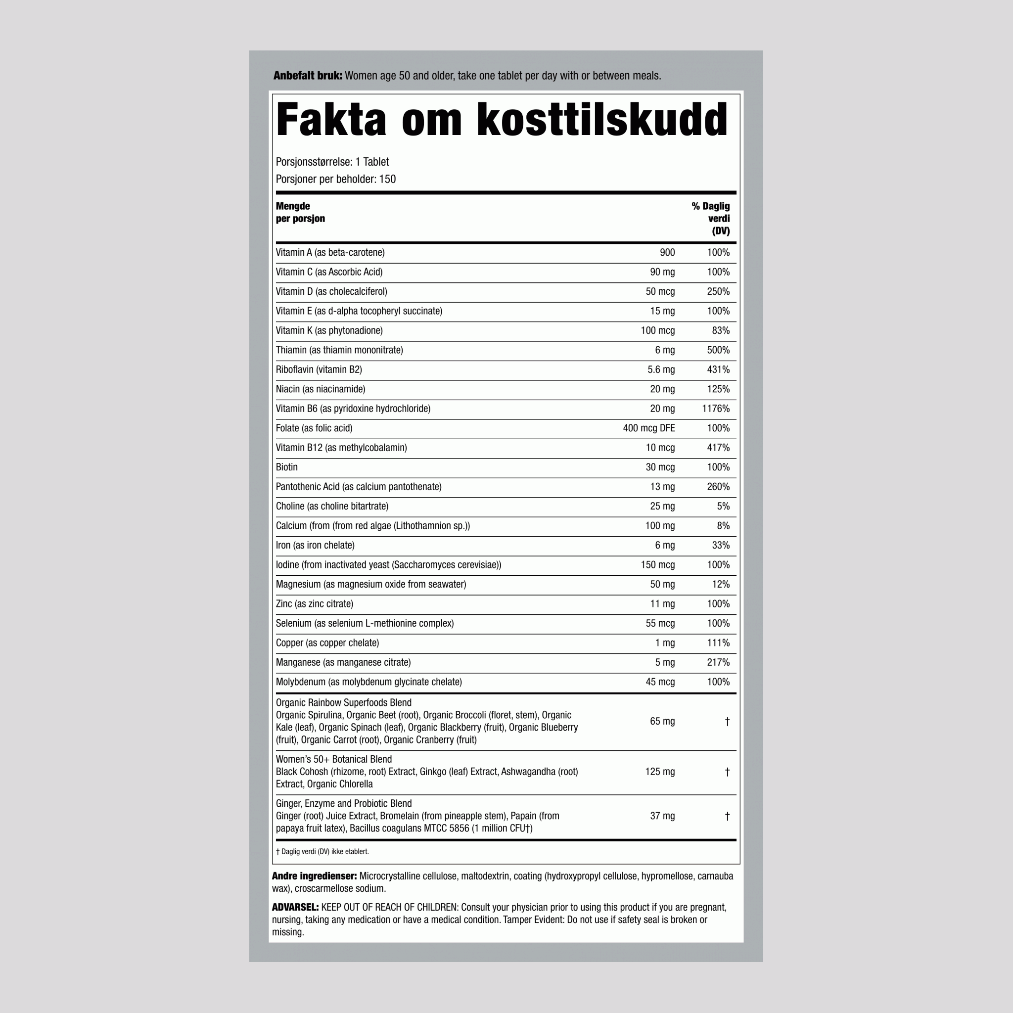 Kvinners En + Ekte Matnæringsstoffer, 150 Vegetariske Tabletter