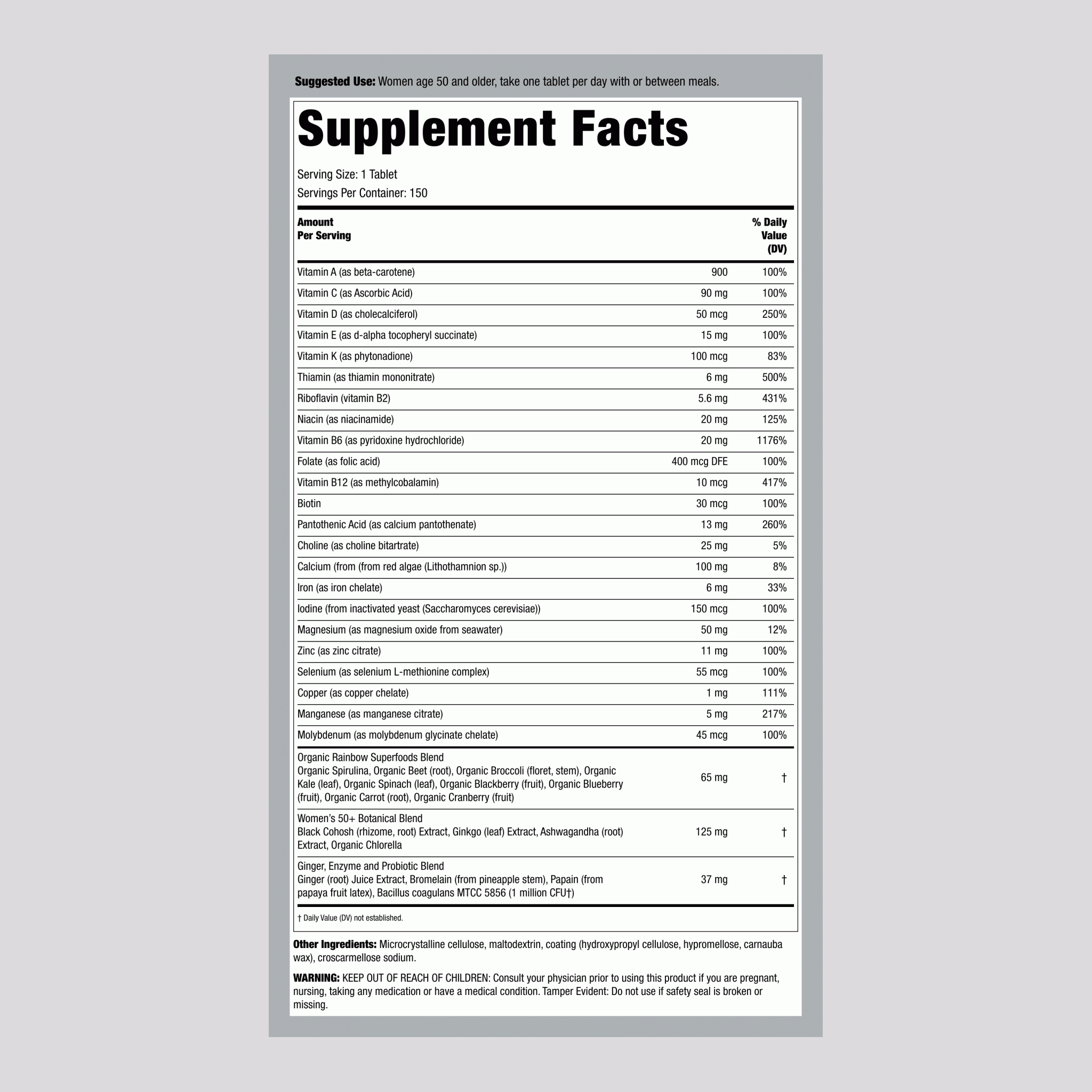 女性專用維他命 + 真實食物營養素，150 顆素食錠