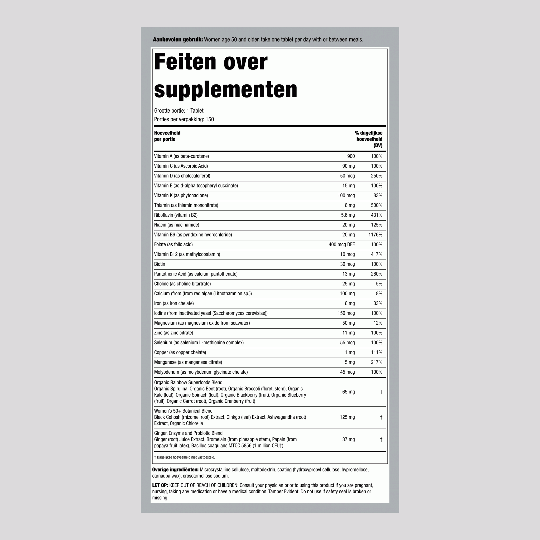 Women's One 50+ plus echte voedsel voedingsstoffen, 150 vegetarische tabletten