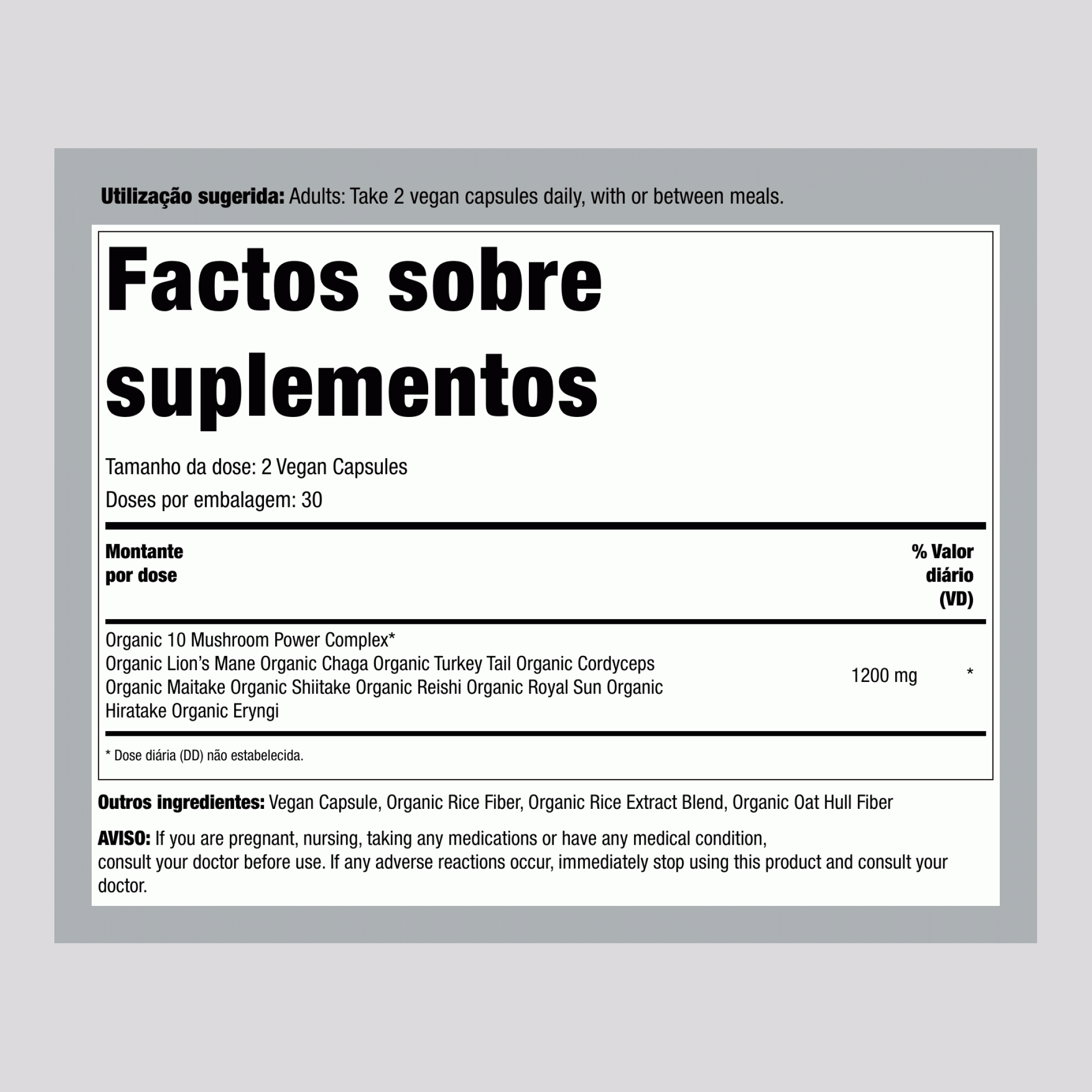 Complexo de 10 Cogumelos, 60 Cápsulas Veganas