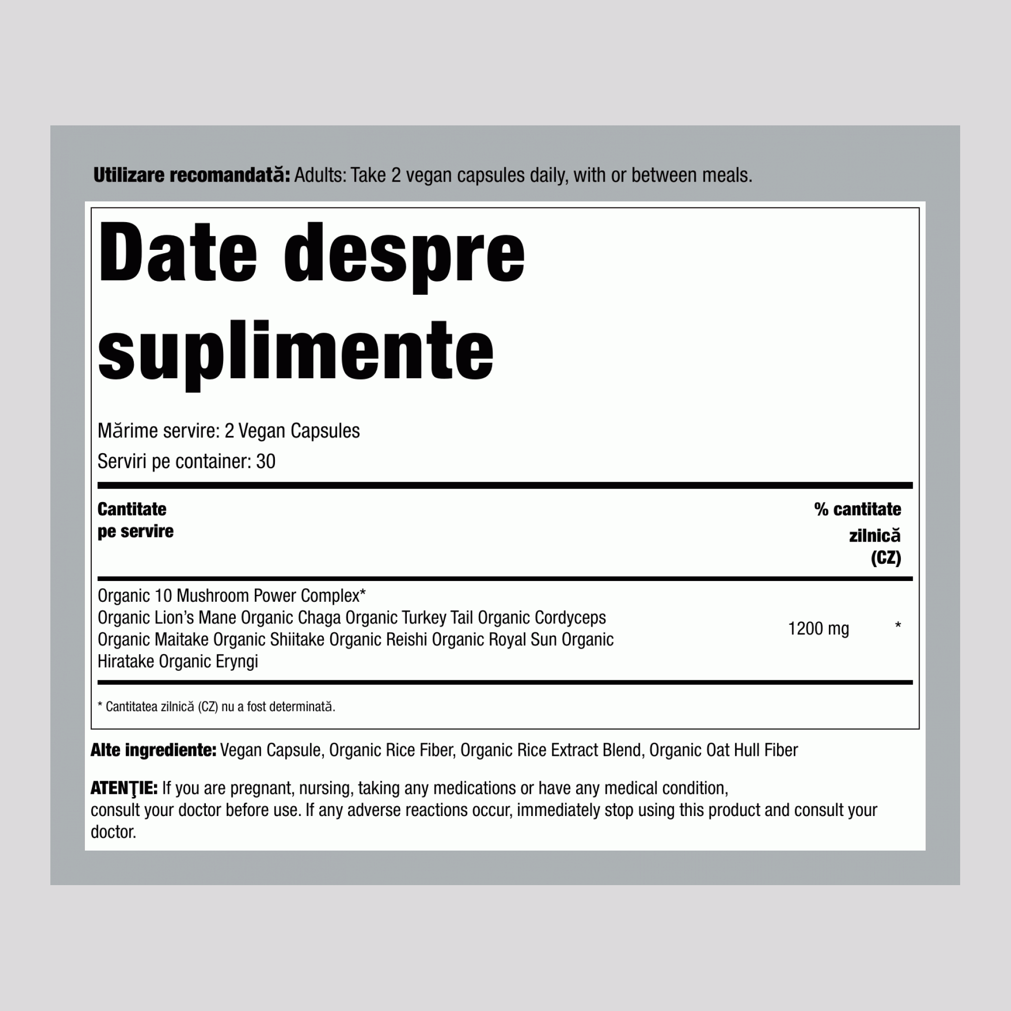 Complex de Putere cu 10 Ciuperci, 60 Capsule Vegane